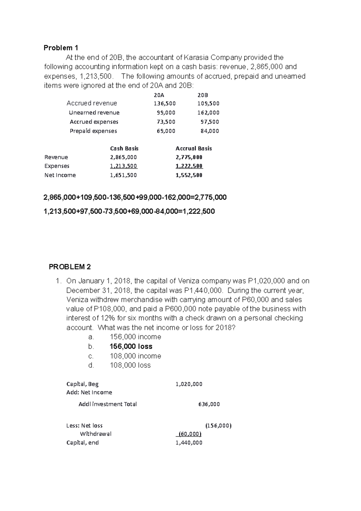 Problem 1 Cash Basis - Problem 1 At The End Of 20B, The Accountant Of ...