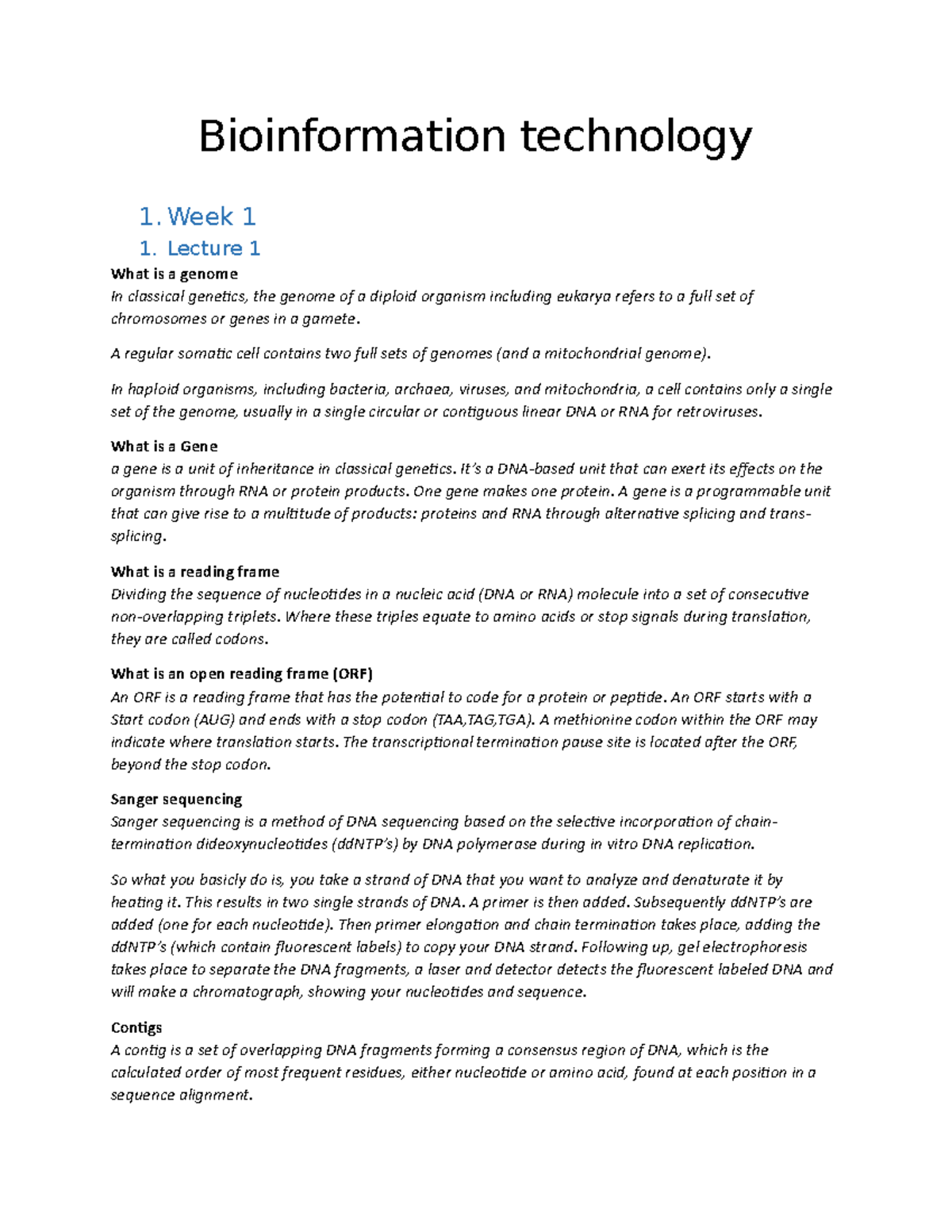 1-bioinfo-summary-samenvatting-bioinformation-technology-1-week-1-1