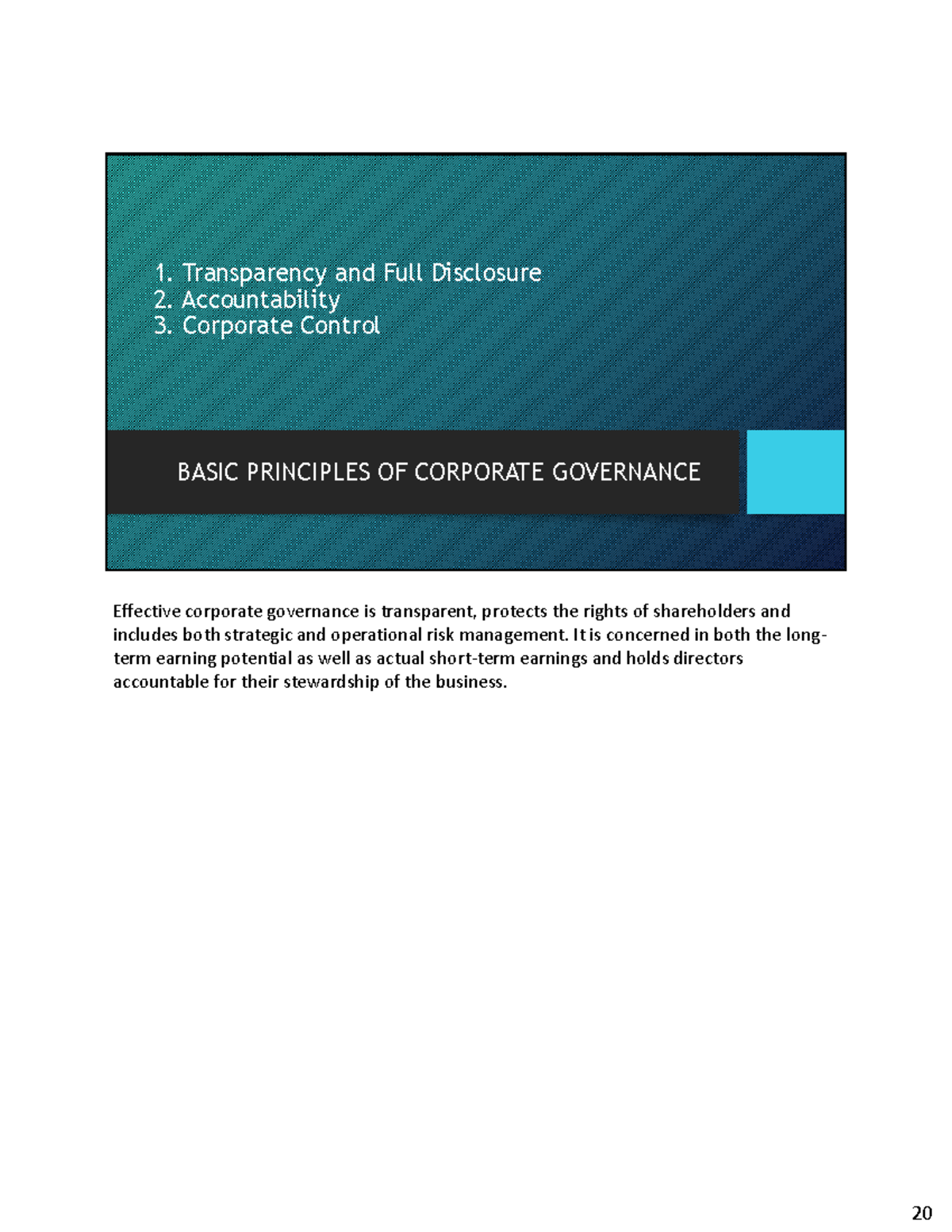 Corporate Governance Midterm Topic - 2 - 1. Transparency and Full ...