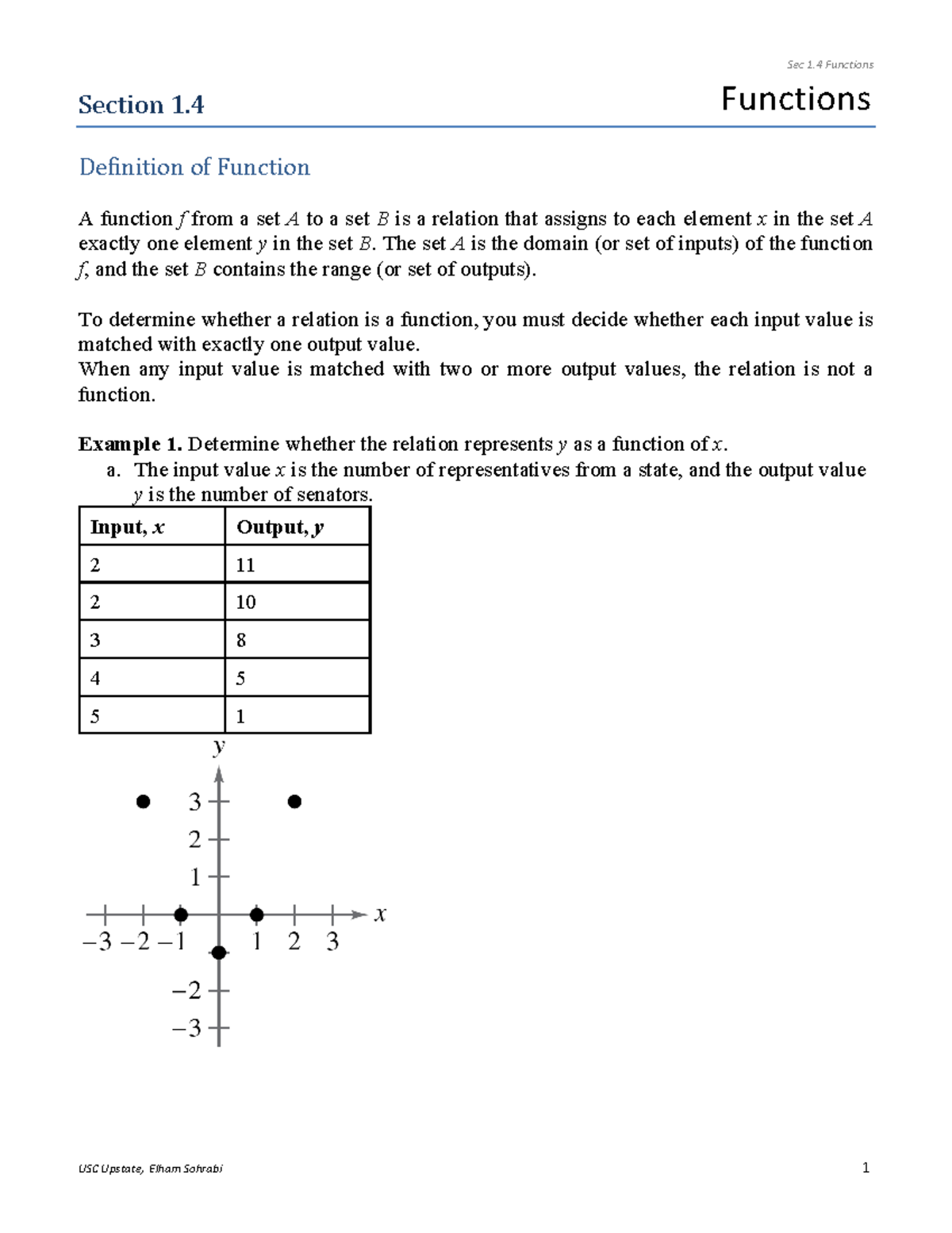 Section 1.4 with Solutions - Section 1 Functions Definition of Function ...