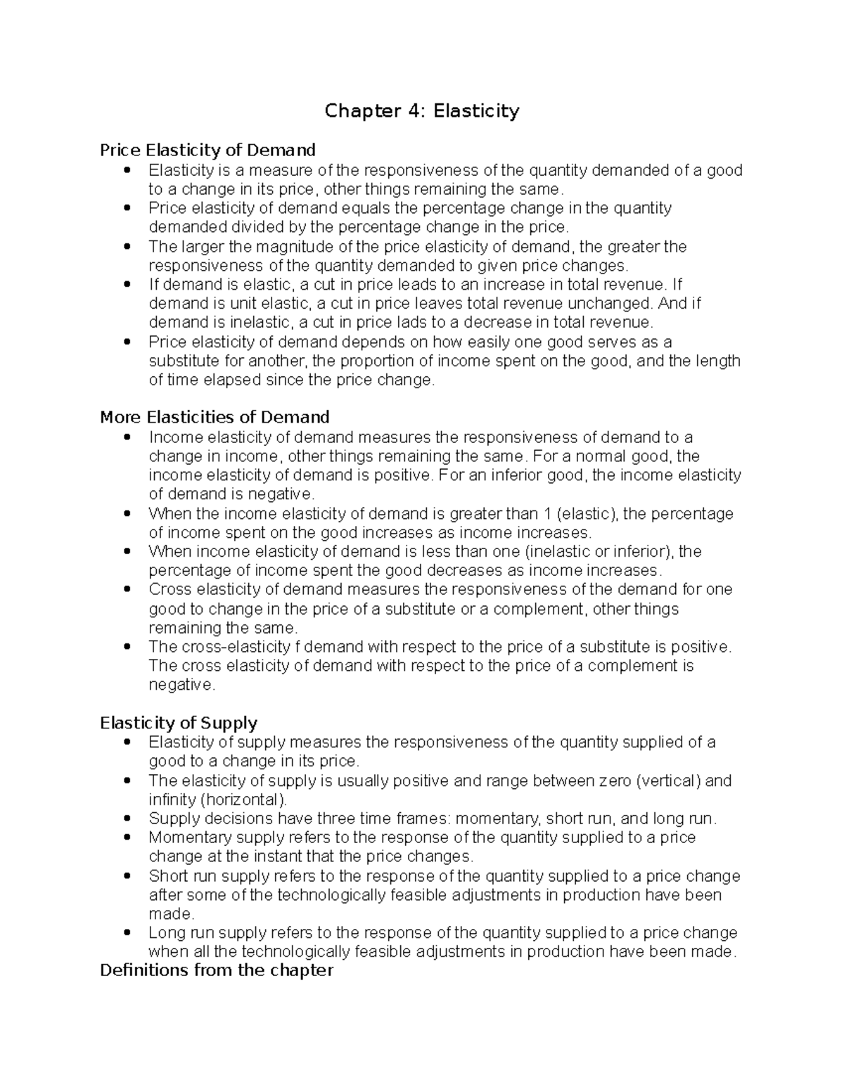 Chapter 4 Note - pisdjn dhfisdi uhsdifc - Chapter 4: Elasticity Price ...