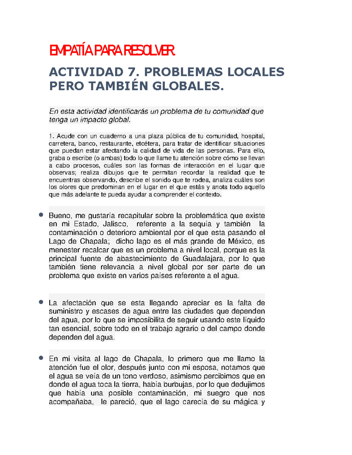 A7 FASS - EMPATÍA PARA RESOLVER. ACTIVIDAD 7. PROBLEMAS LOCALES PERO ...