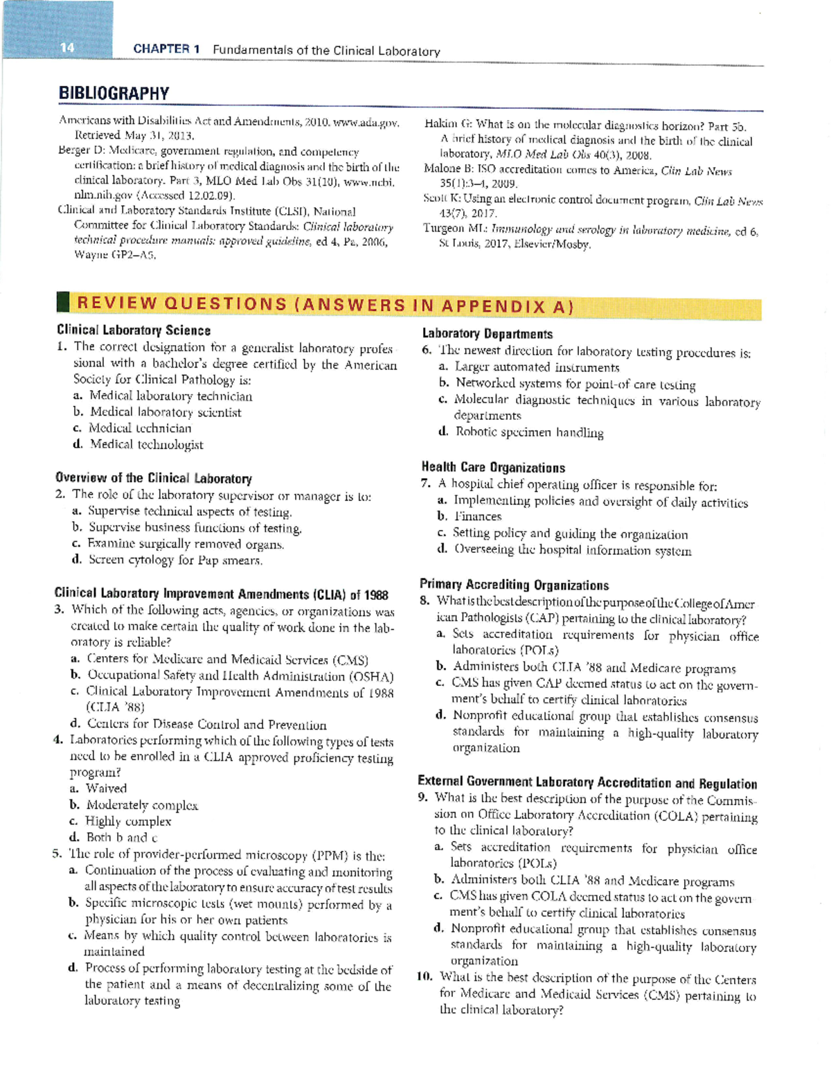 Chapter 1 review questions MLAB 1101 Studocu