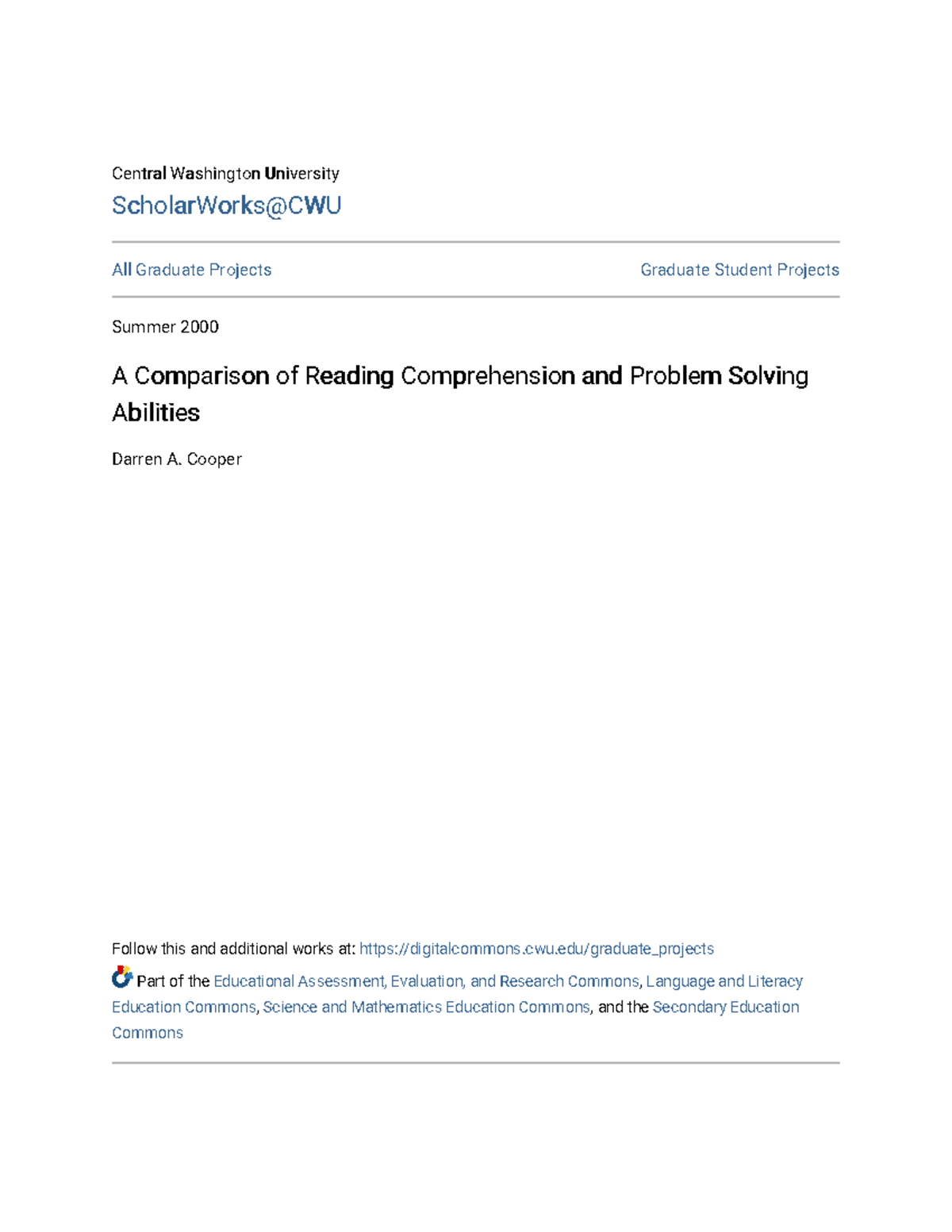 A Comparison of Reading Comprehension and Problem Solving Abiliti ...