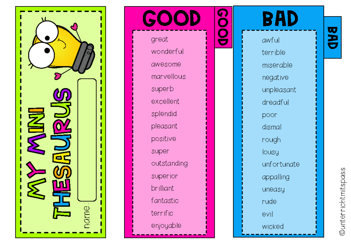 Mini Thesaurus Synonims GOOD great wonderful awesome marvellous