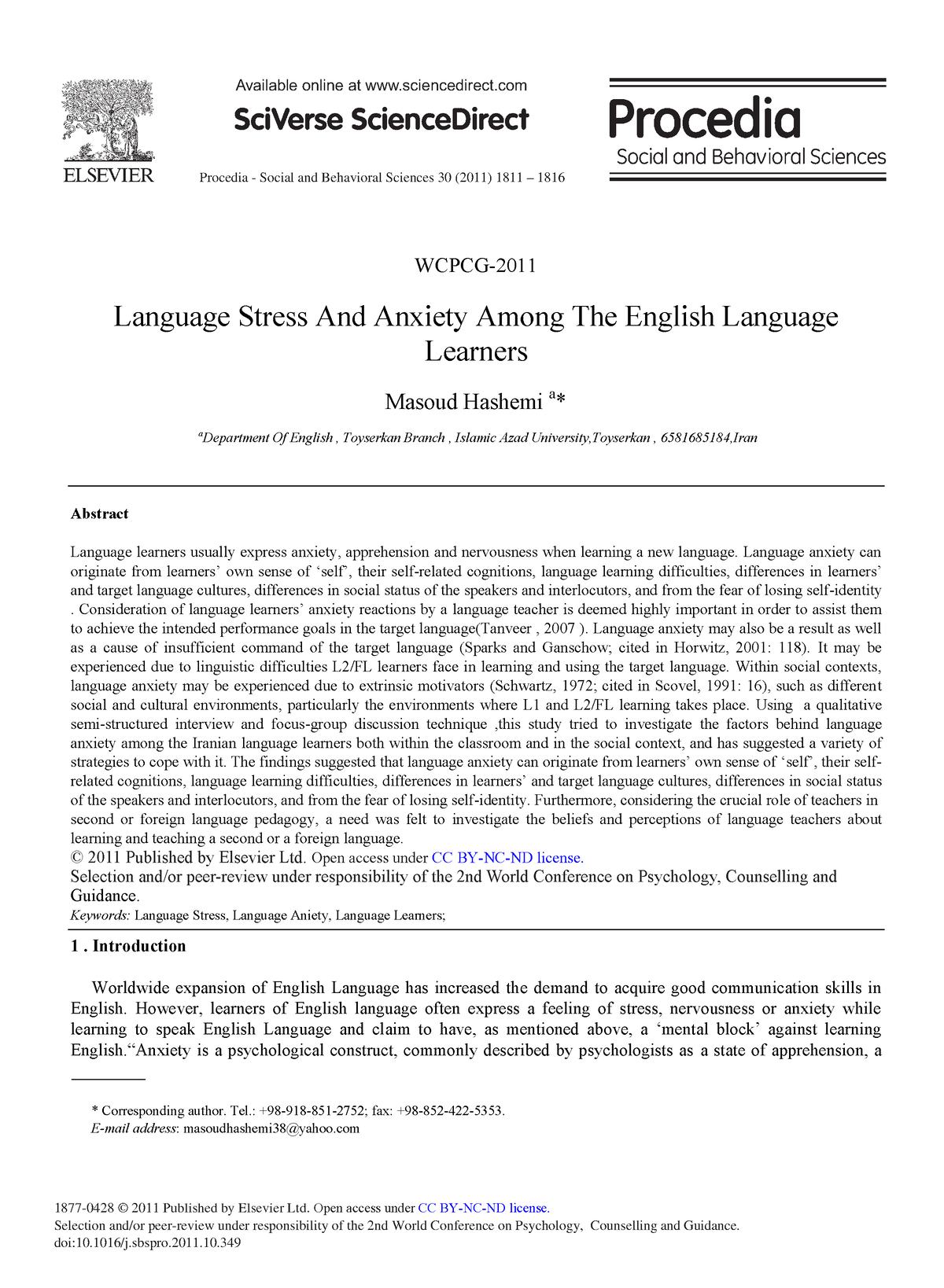 Language Stress and Anxiety among the English Language Learners ...