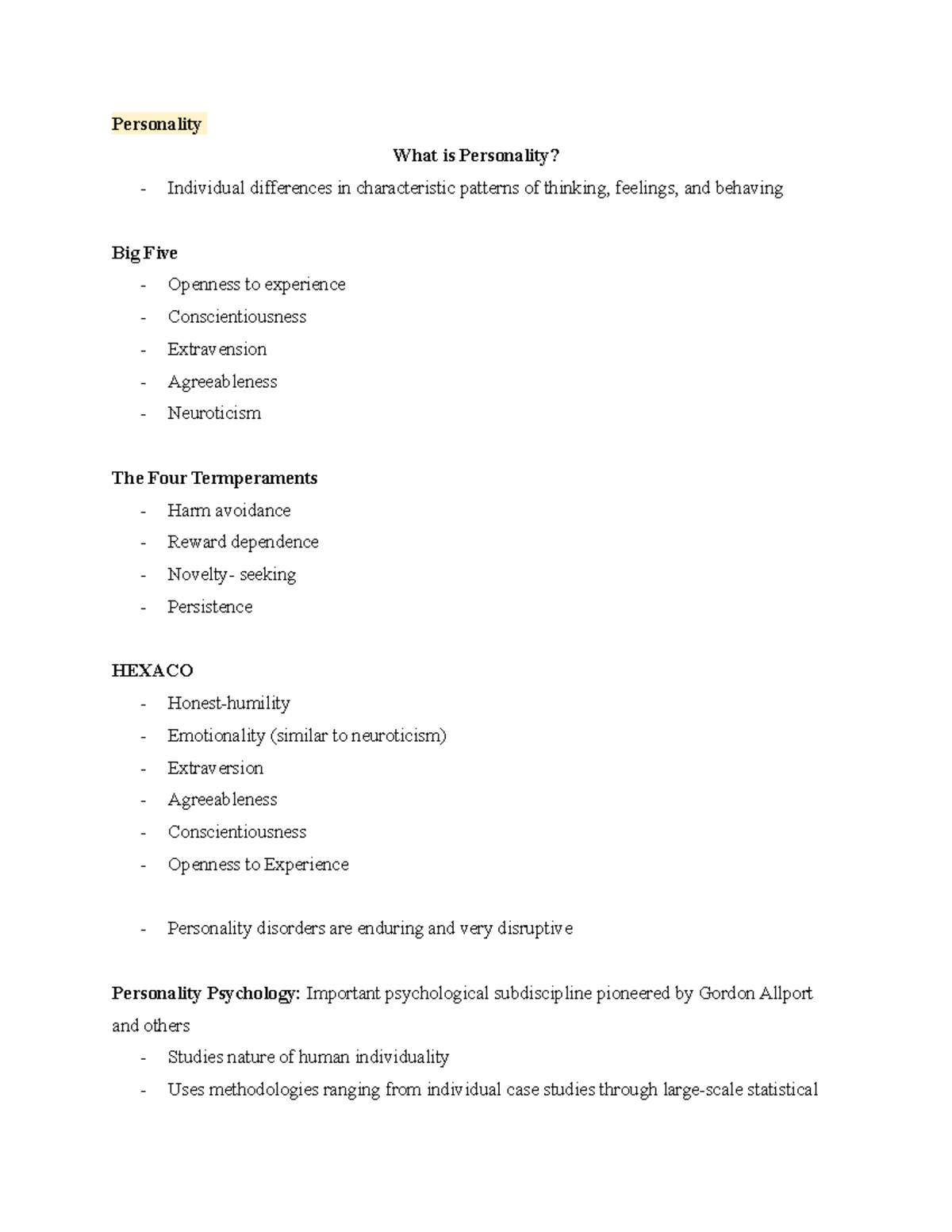 Personality - Professor Cobia - Personality What is Personality ...