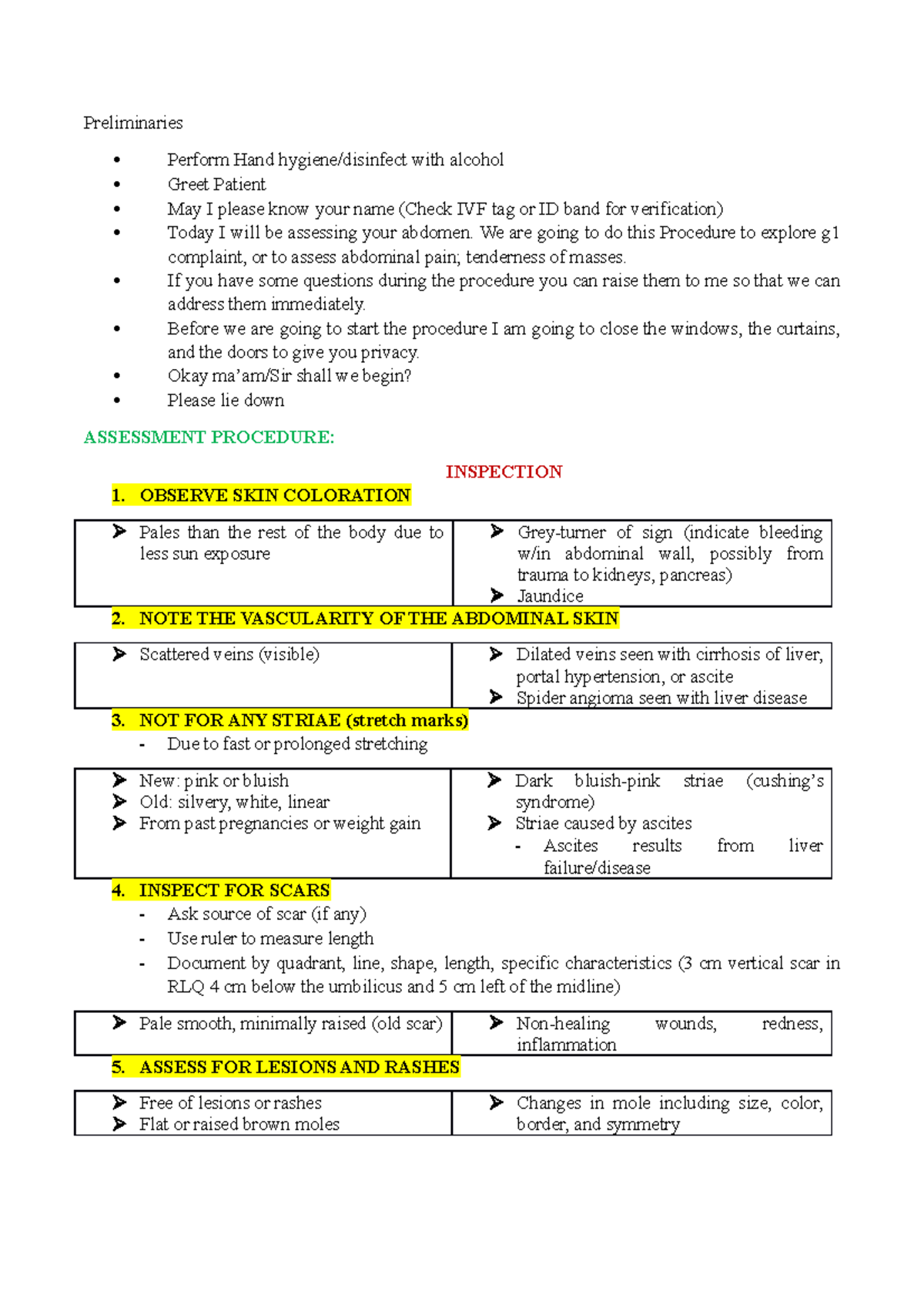 Final REV RD 2 - might help - Preliminaries Perform Hand hygiene ...