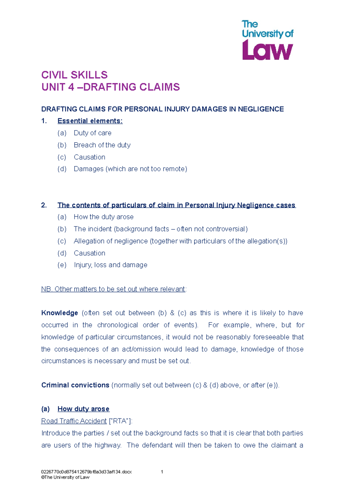 2223 skill civ unit04 ce01 drafting claims for pi damages in negligence ...