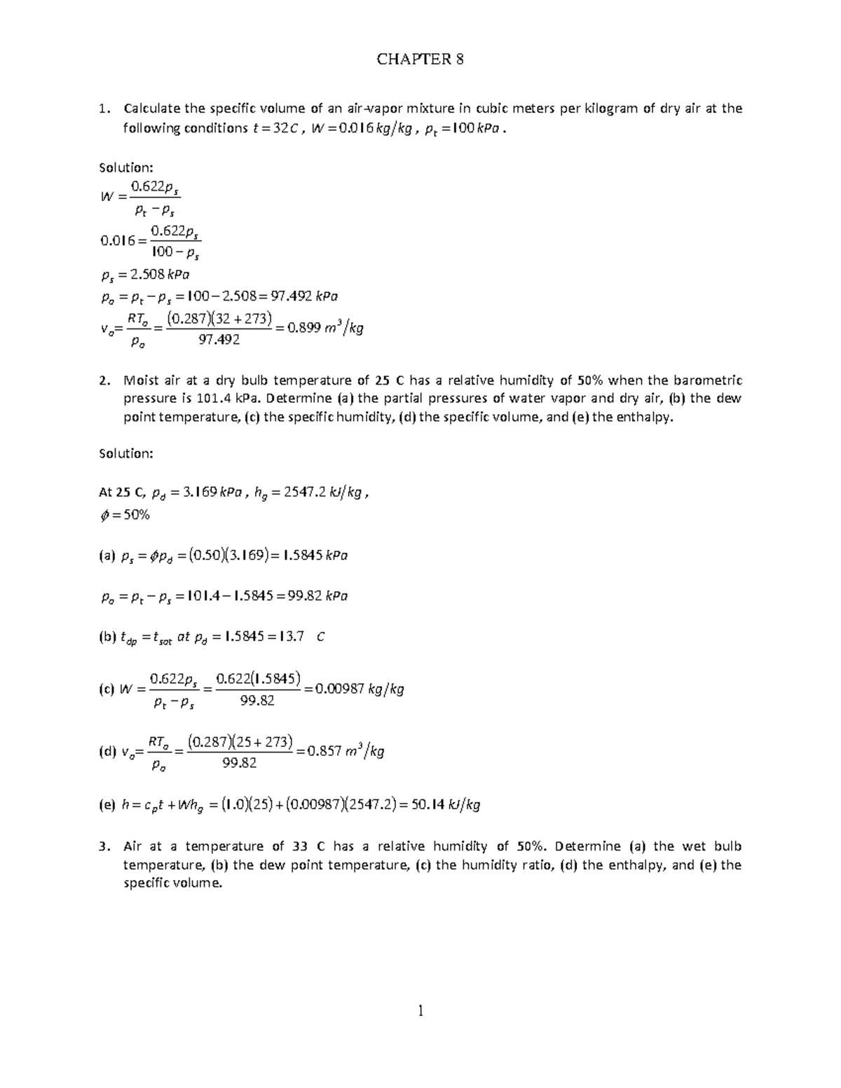 276841862 Chapter 08 1 - Calculate the specific volume of an air-vapor ...