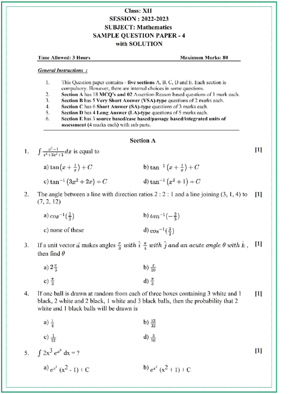 Sample Paper Maths 14 - Mathematics-I - Studocu