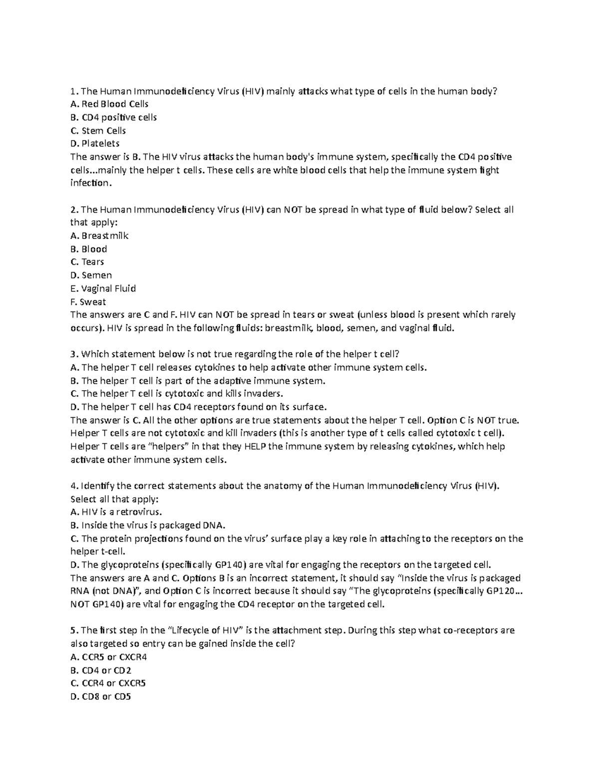 HIV Practice Questions - The Human Immunodeficiency Virus (HIV) mainly ...