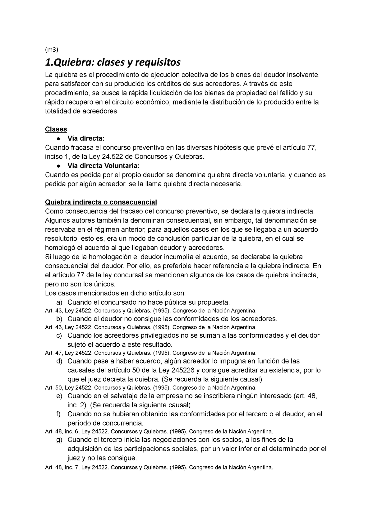 Resumen De Estudio Módulos 3 Y 4 Concursos Y Quiebras - (m3) 1: Clases ...