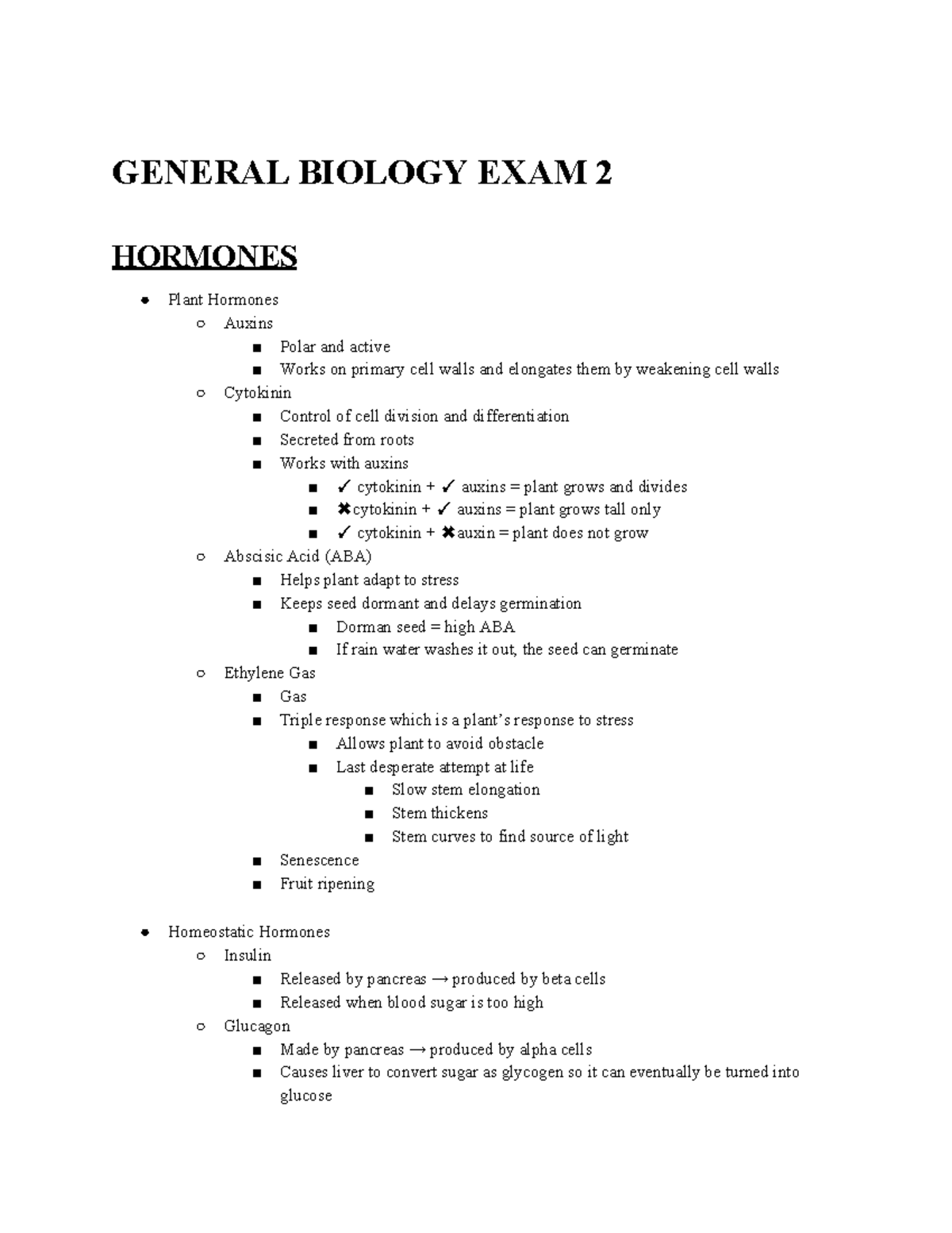 General Biology II EXAM 2 Study Guide GENERAL BIOLOGY EXAM 2 HORMONES