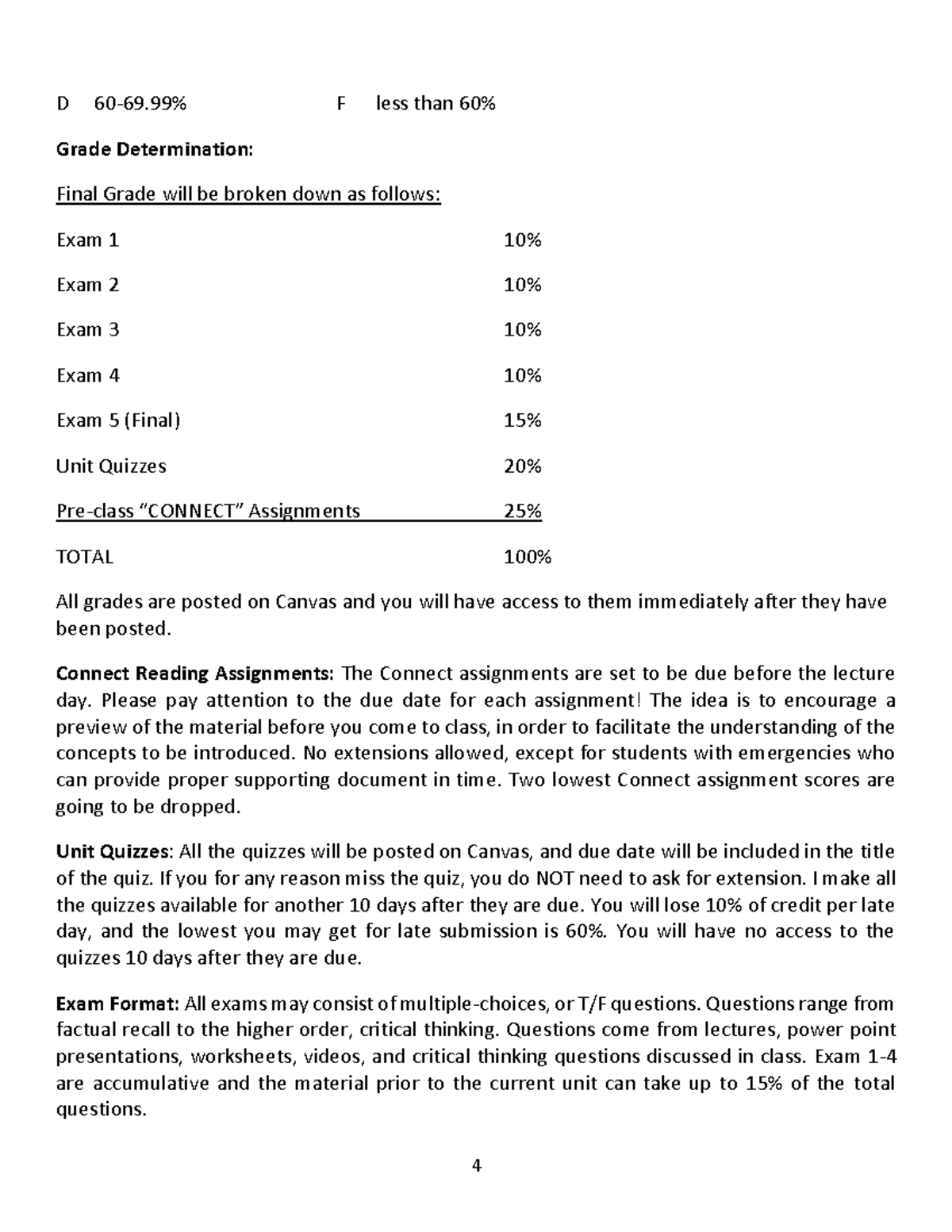 4 - syllabus - 4 D 60 - 69% F less than 60% Grade Determination: Final ...