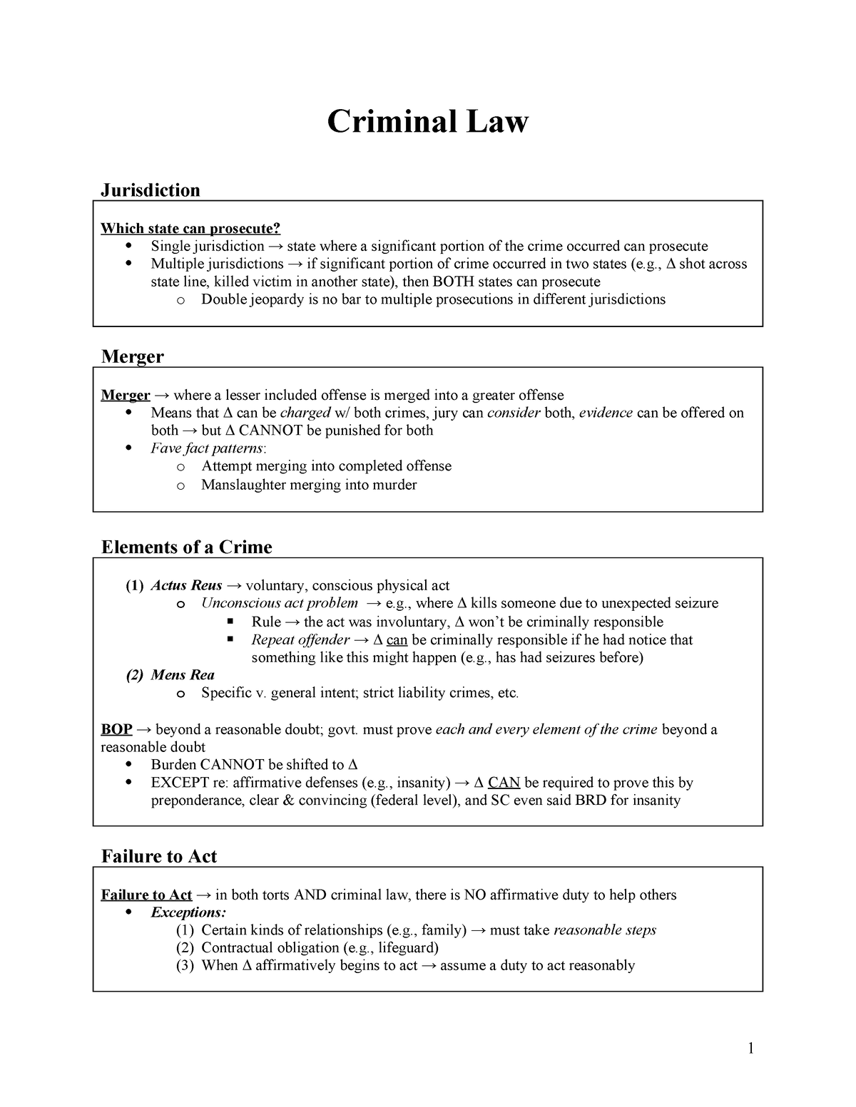 Criminal Law Outline - Criminal Law Jurisdiction Which state can ...