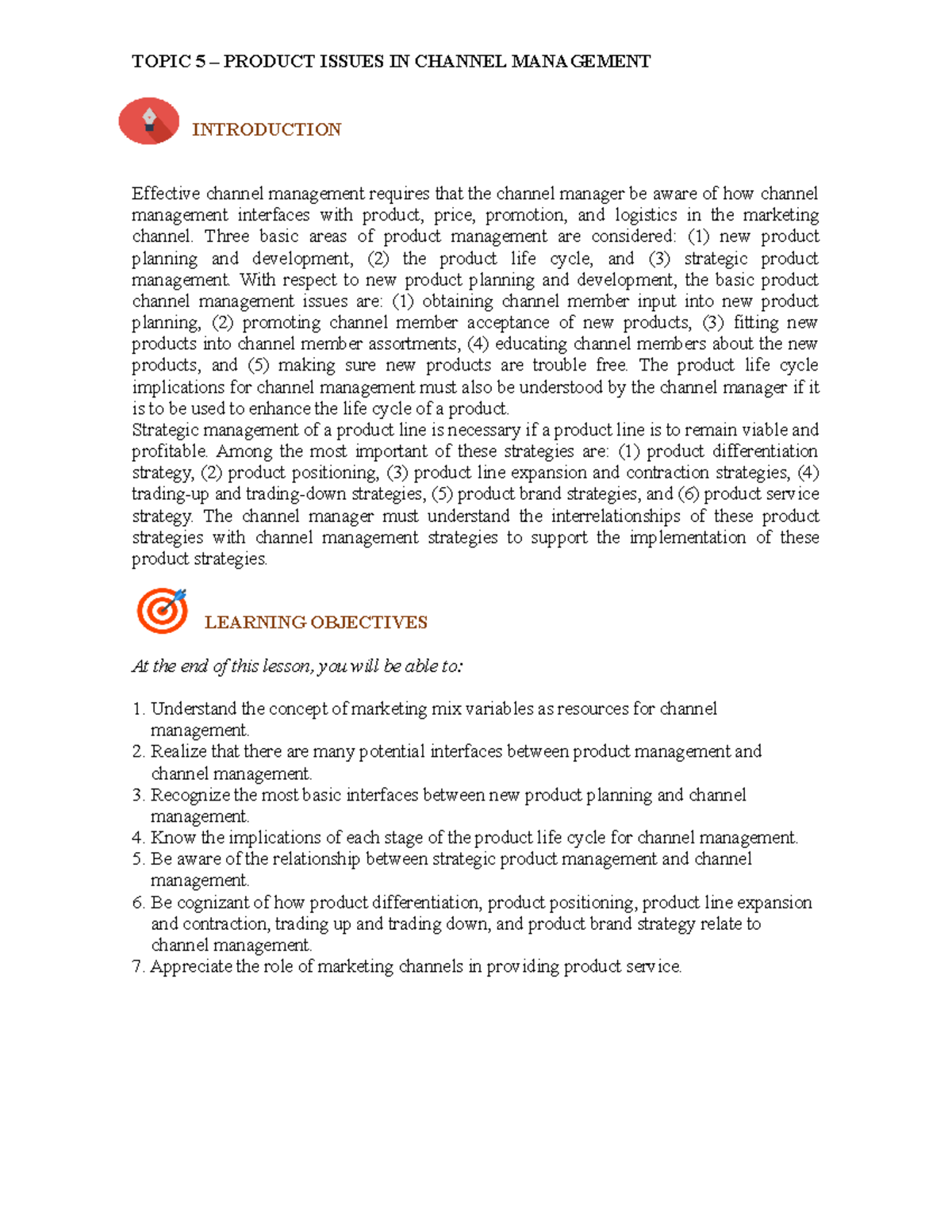 Topic 5 product issues in channel management topic 5 product issues