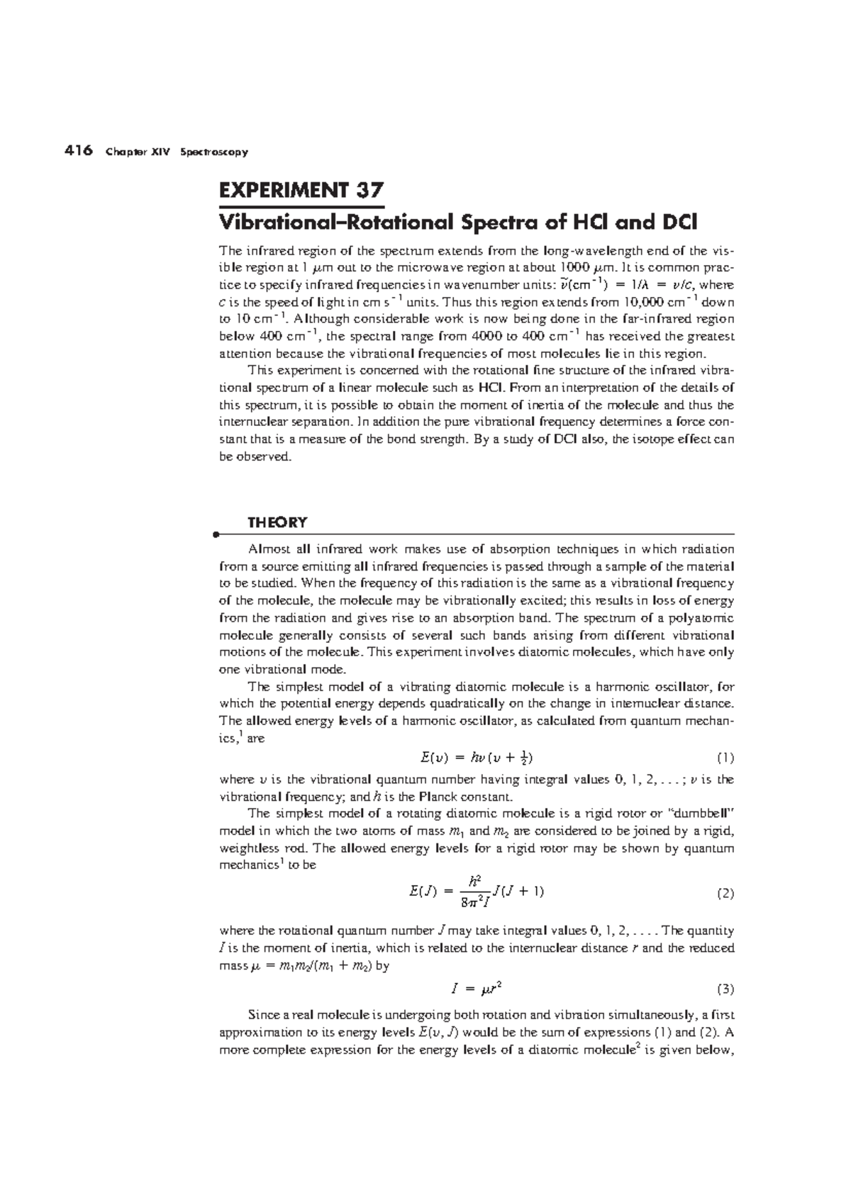 Experimento 1 HCl - Aaaa - 416 Chapter XIV Spectroscopy EXPERIMENT 37 ...