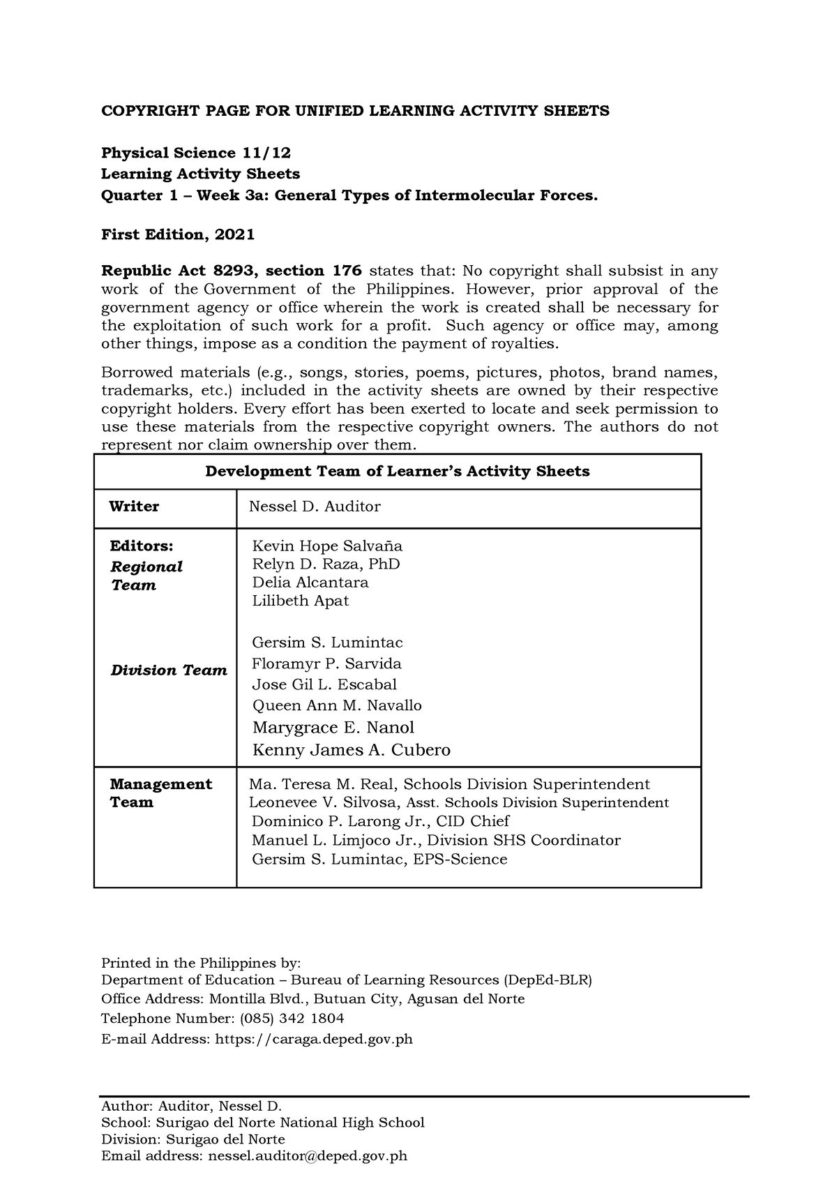 PS Q1 Week 3a - Students Learning Activity Sheets - 11 - CHPV200 ...