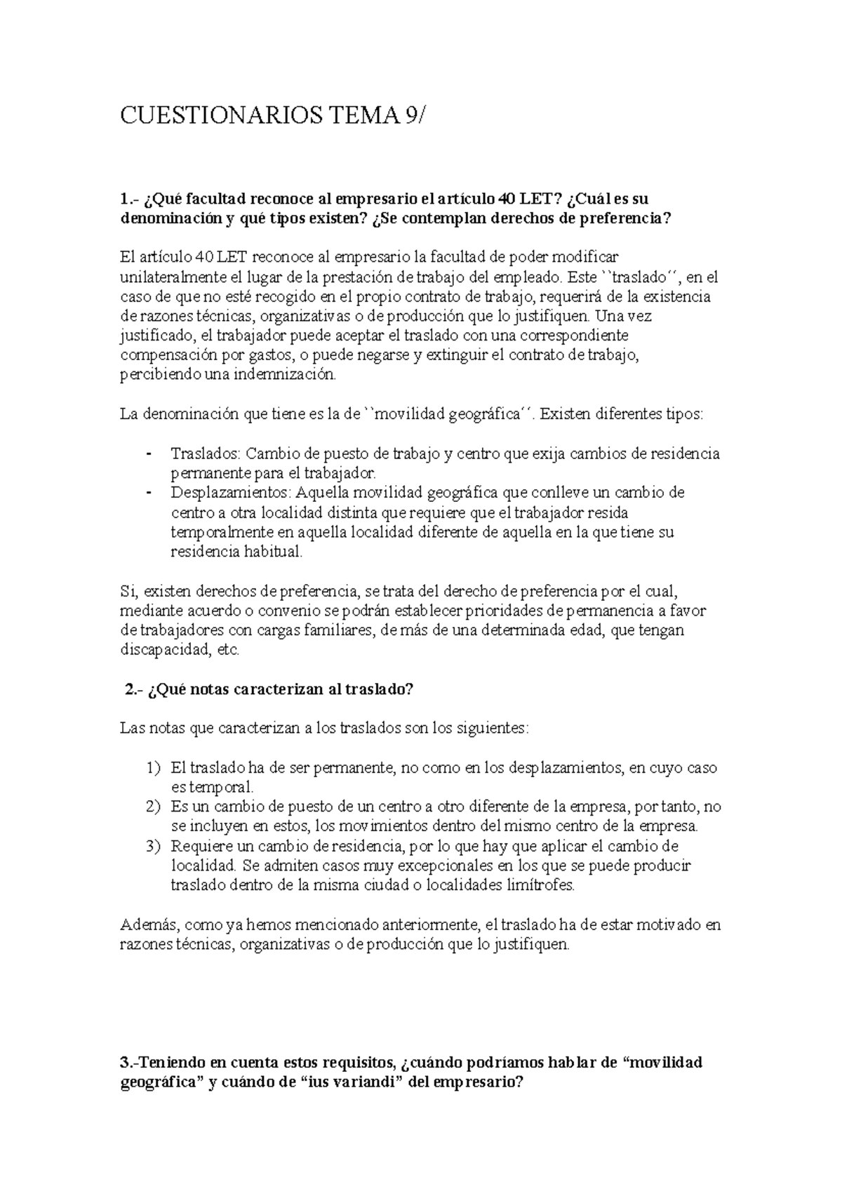 Cuestionarios TEMA 9 - Apuntes Tema 9 - CUESTIONARIOS TEMA 9/ 1.- ¿Qué ...