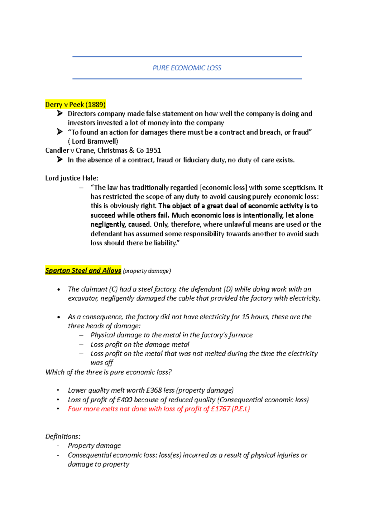 pure-economic-loss-tort-revision-notes-pure-economic-loss-tort