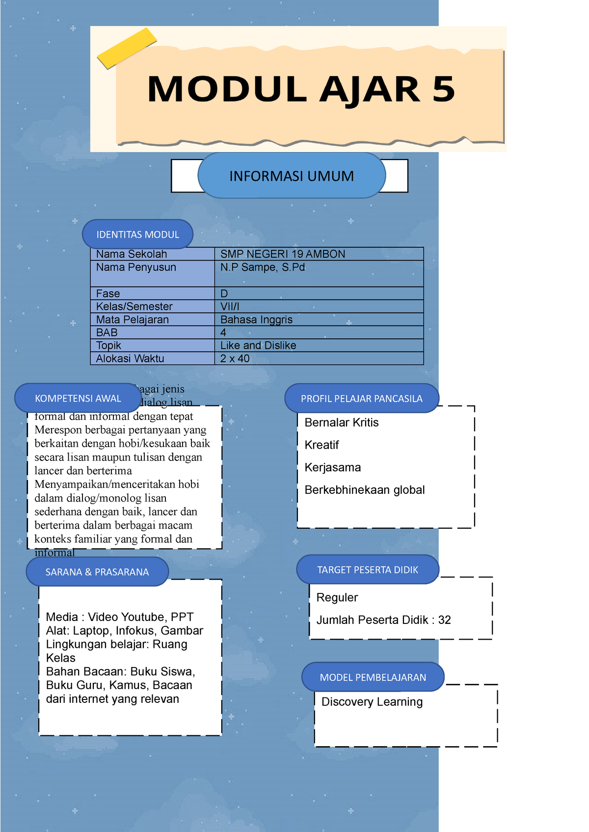 Modul AJAR 5 - Nama Sekolah SMP NEGERI 19 AMBON Nama Penyusun N Sampe ...