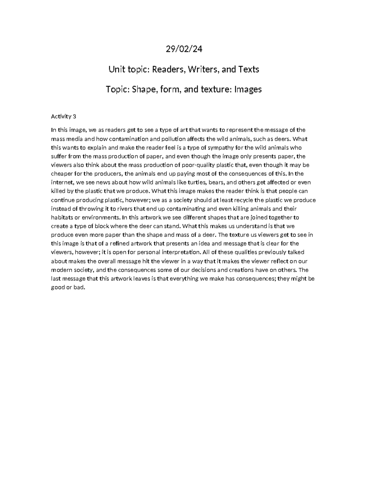 Activity 29 02 24 - Resumen - 29/02/ Unit topic: Readers, Writers, and ...