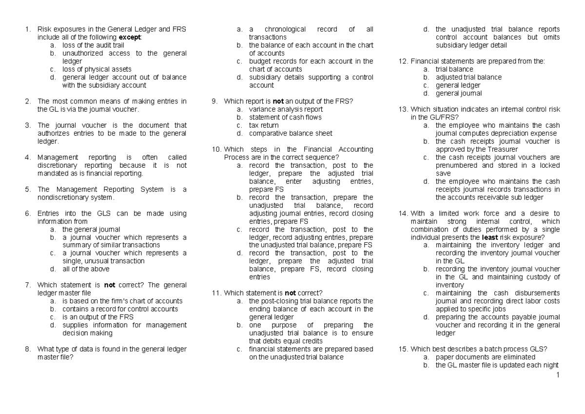 Chapter 8 9 Ais Questionnaire Upload Risk Exposures In The General