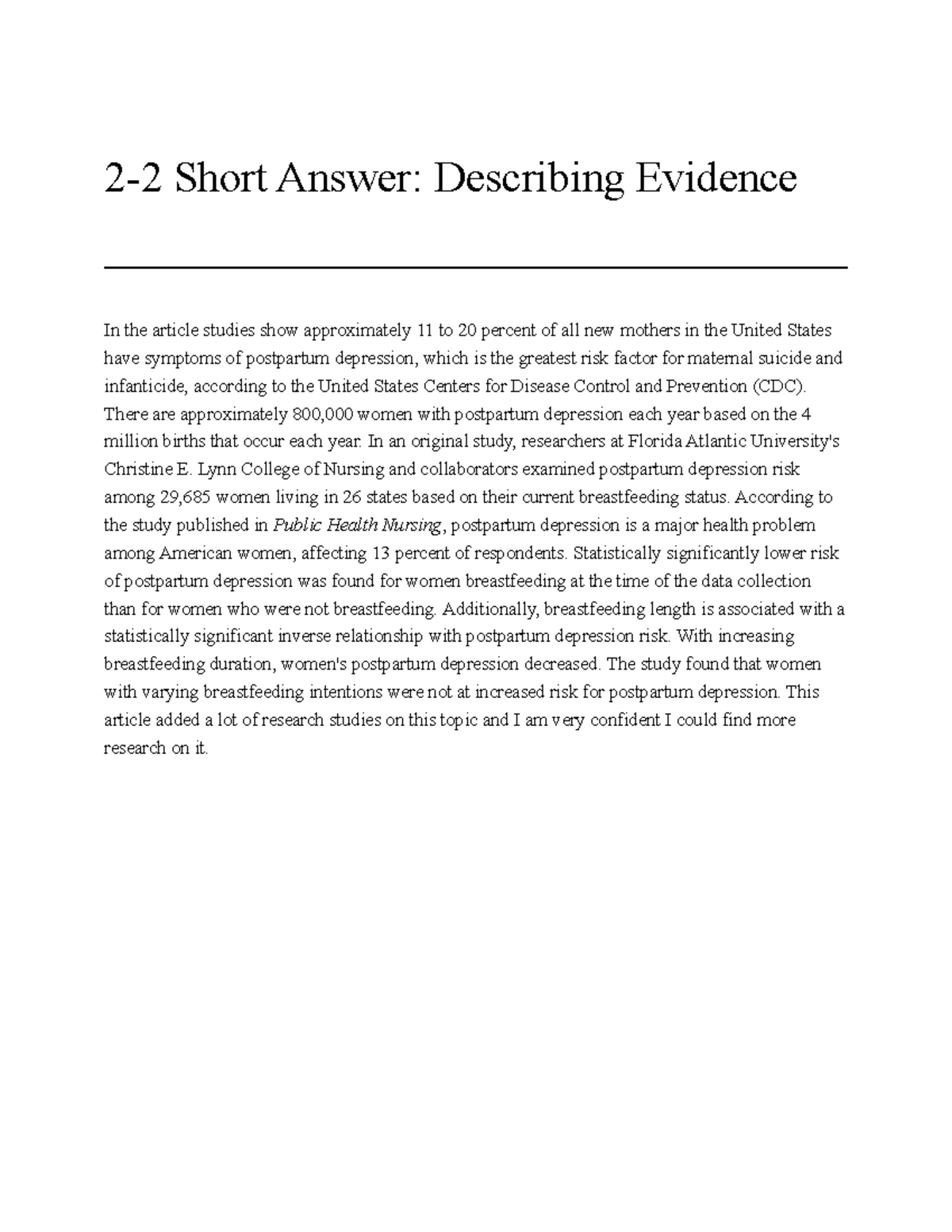 22 Short Answer Describing Evidence 22 Short Answer Describing