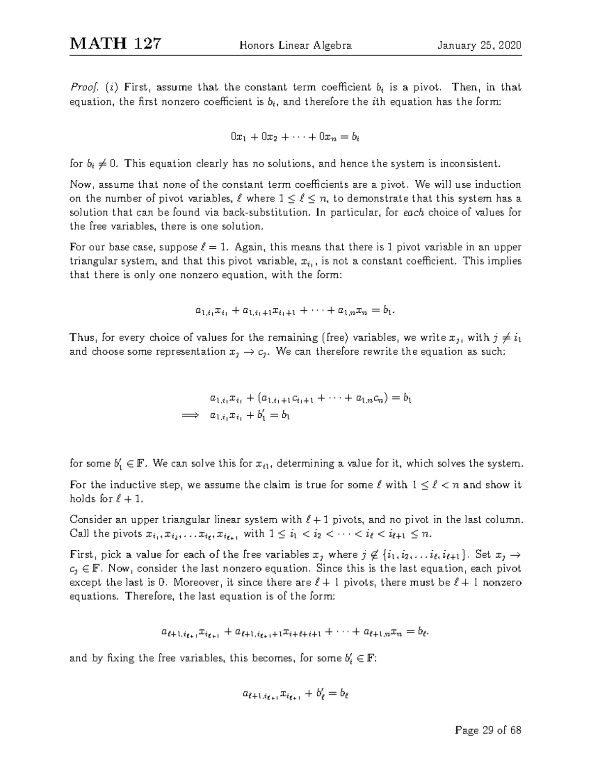 MATH 235-29 - Lecture notes 29 - MATH 127 Honors Linear Algebra January ...