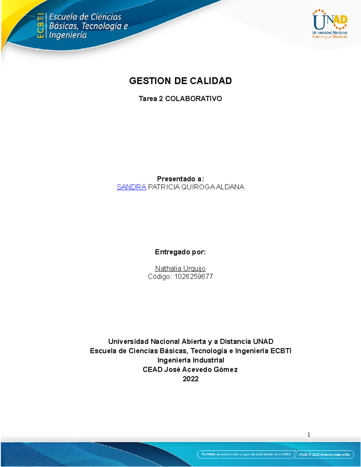 Caso 2 - Gestion De Calidad Nathalia Urquijo - GESTION DE CALIDAD Tarea ...