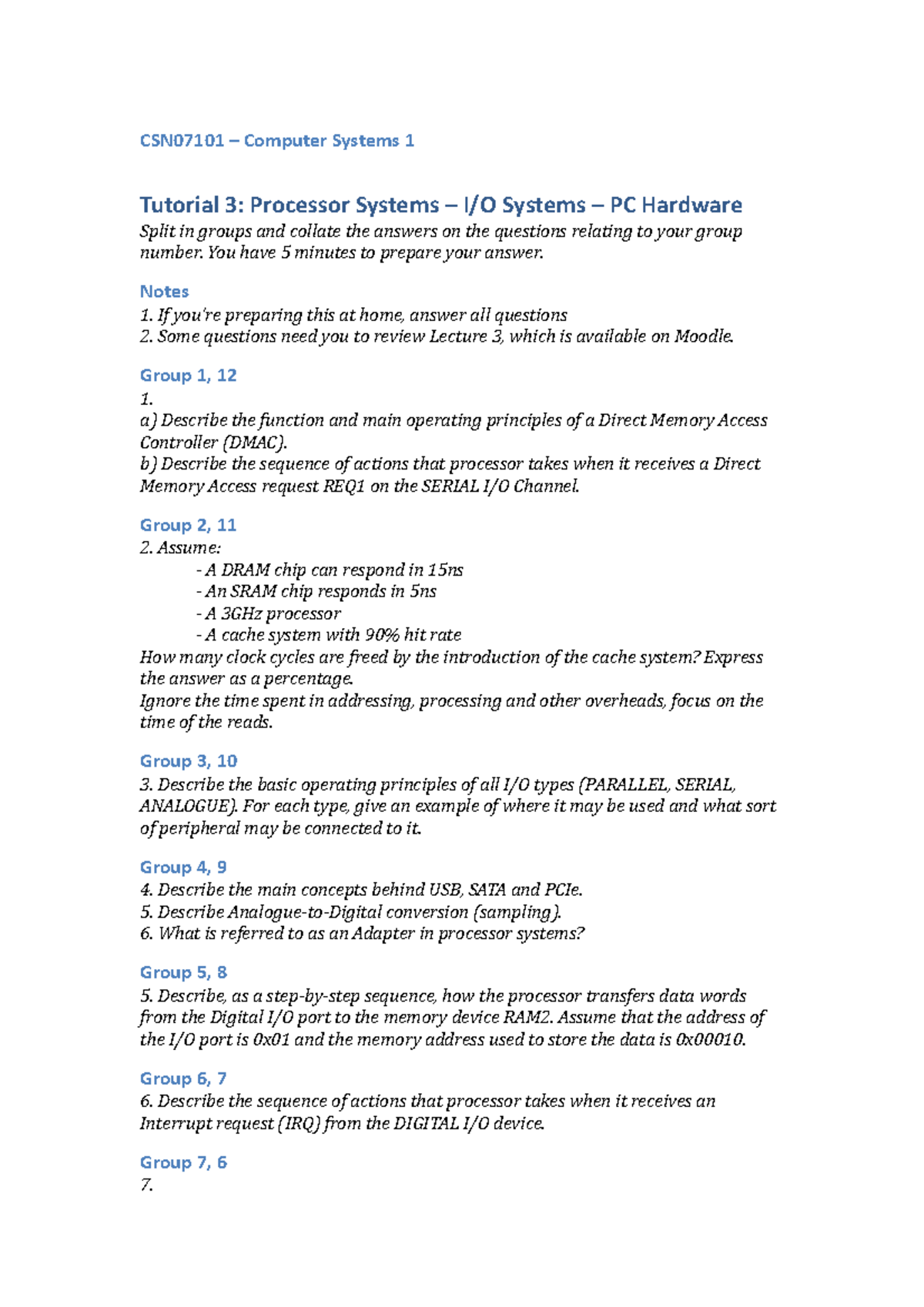 Tutorial 3 - Practice questions - CSN07101 – Computer Systems 1 ...
