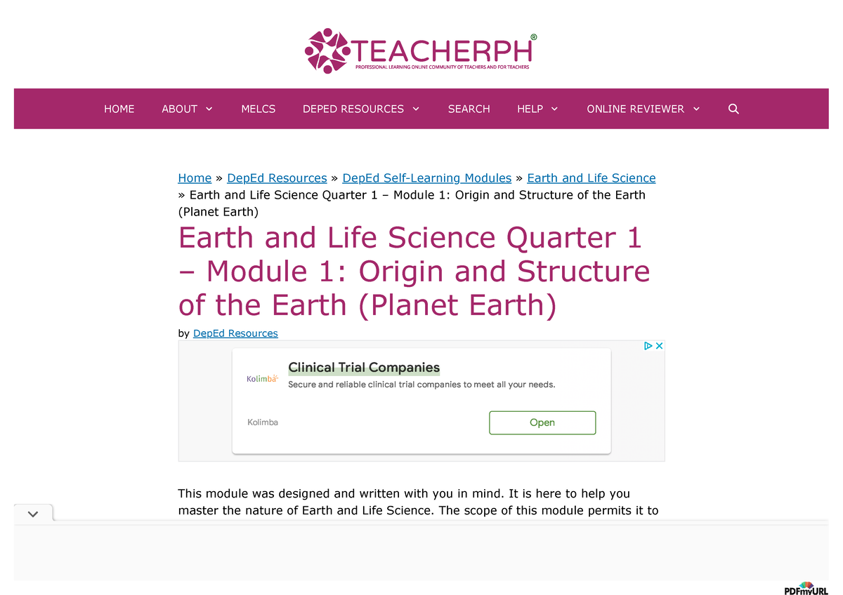 Www Teacherph Com Earth-and-life-science-quarter-1-module-1 - Home ...