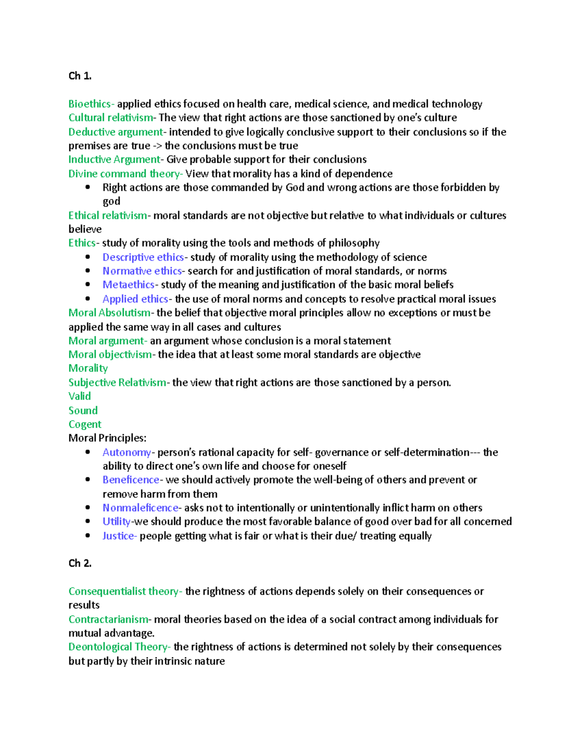 Biomedical Ethic Important Terms List - Copy - Ch 1. Bioethics- applied ...