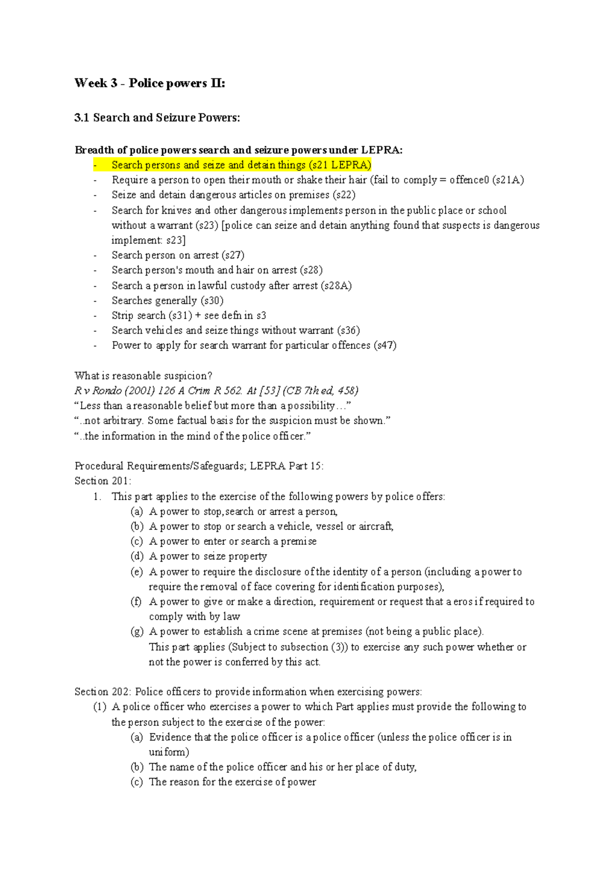 Week 3 - Policepowers II - Week 3 - Police powers II: 3 Search and ...