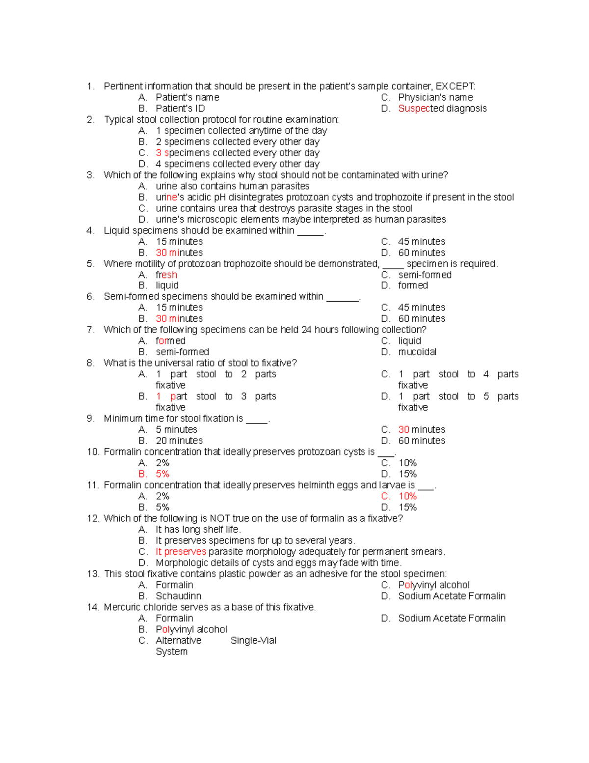 Diagnostic Parasitology MTLE Review Questions 3 - Pertinent information ...