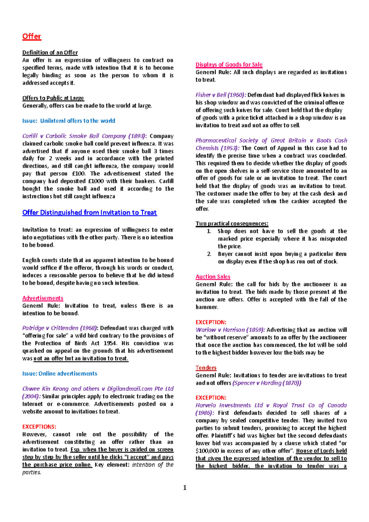 BLAW Godlike notes nil Offer Definition of an Offer An offer is an