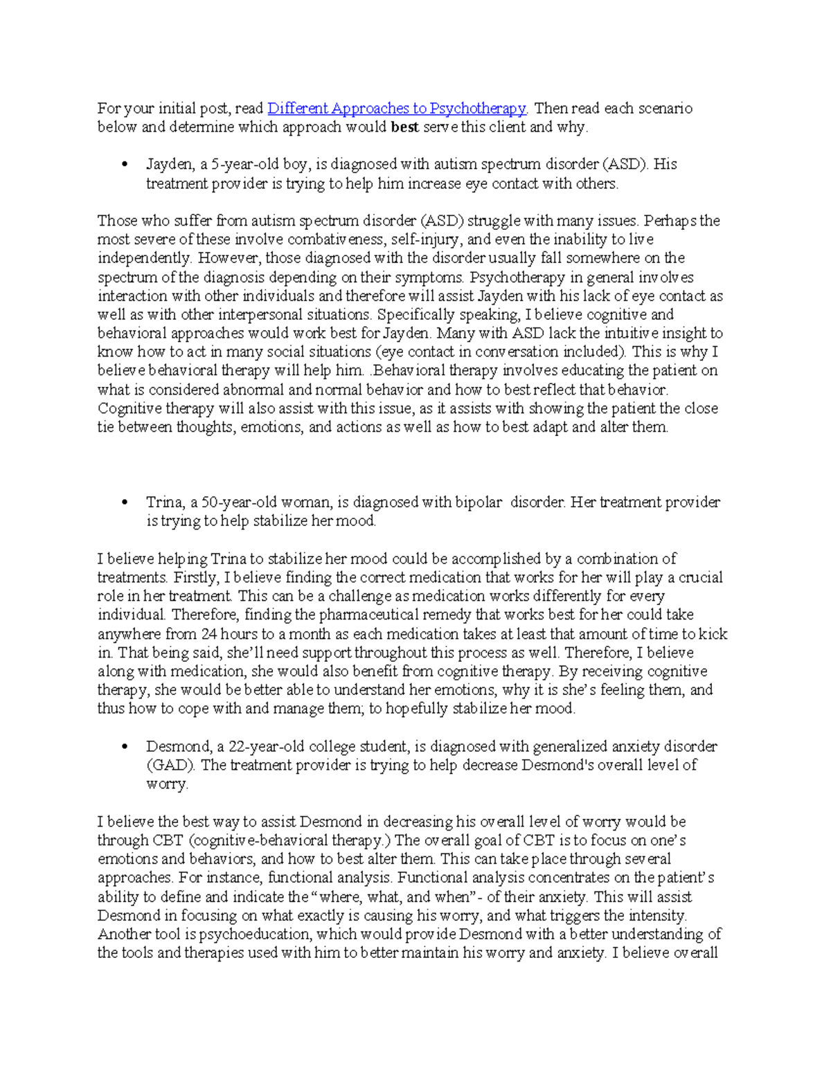 Ab Psy Dis 5 - Discussion 5 - For your initial post, read Different ...