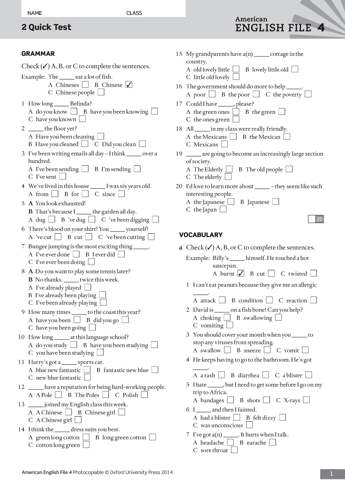 AEF4 File2 Quick Test - t.anh - American English File 4 Photocopiable ...