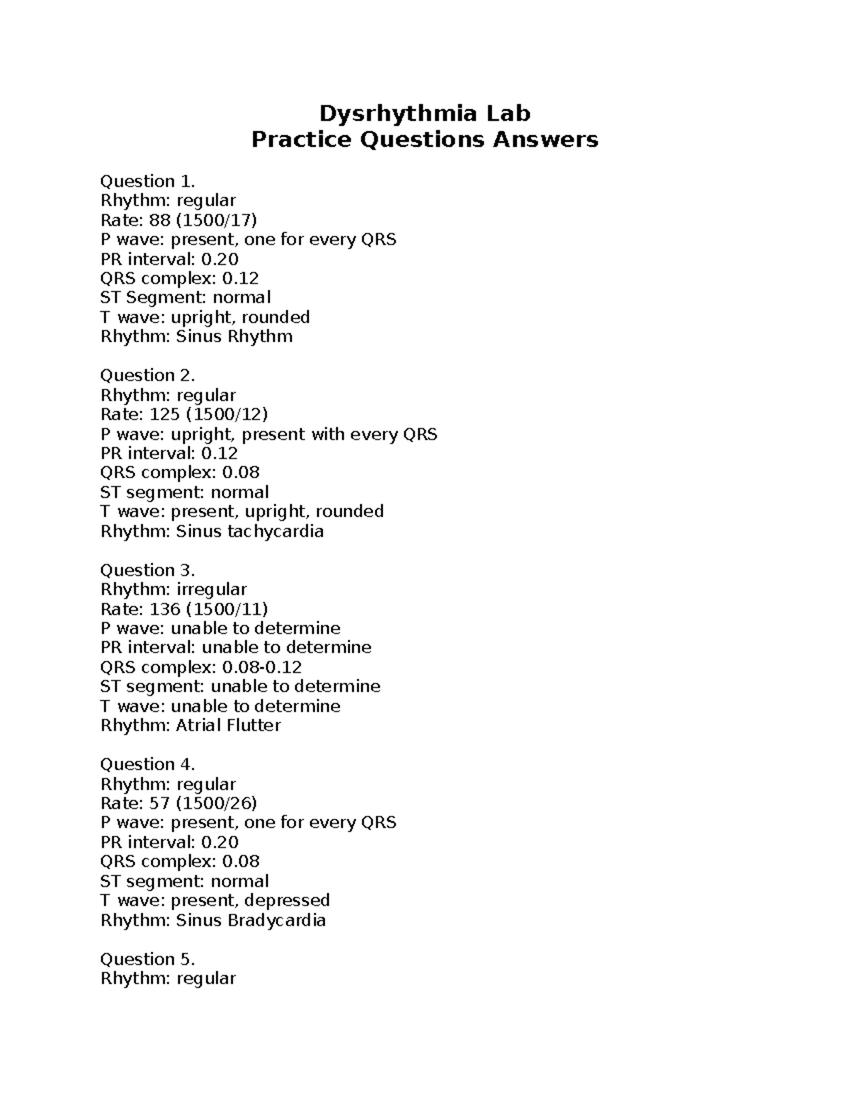 Dysrhythmia Lab Practice Questions Answers - Dysrhythmia Lab Practice ...