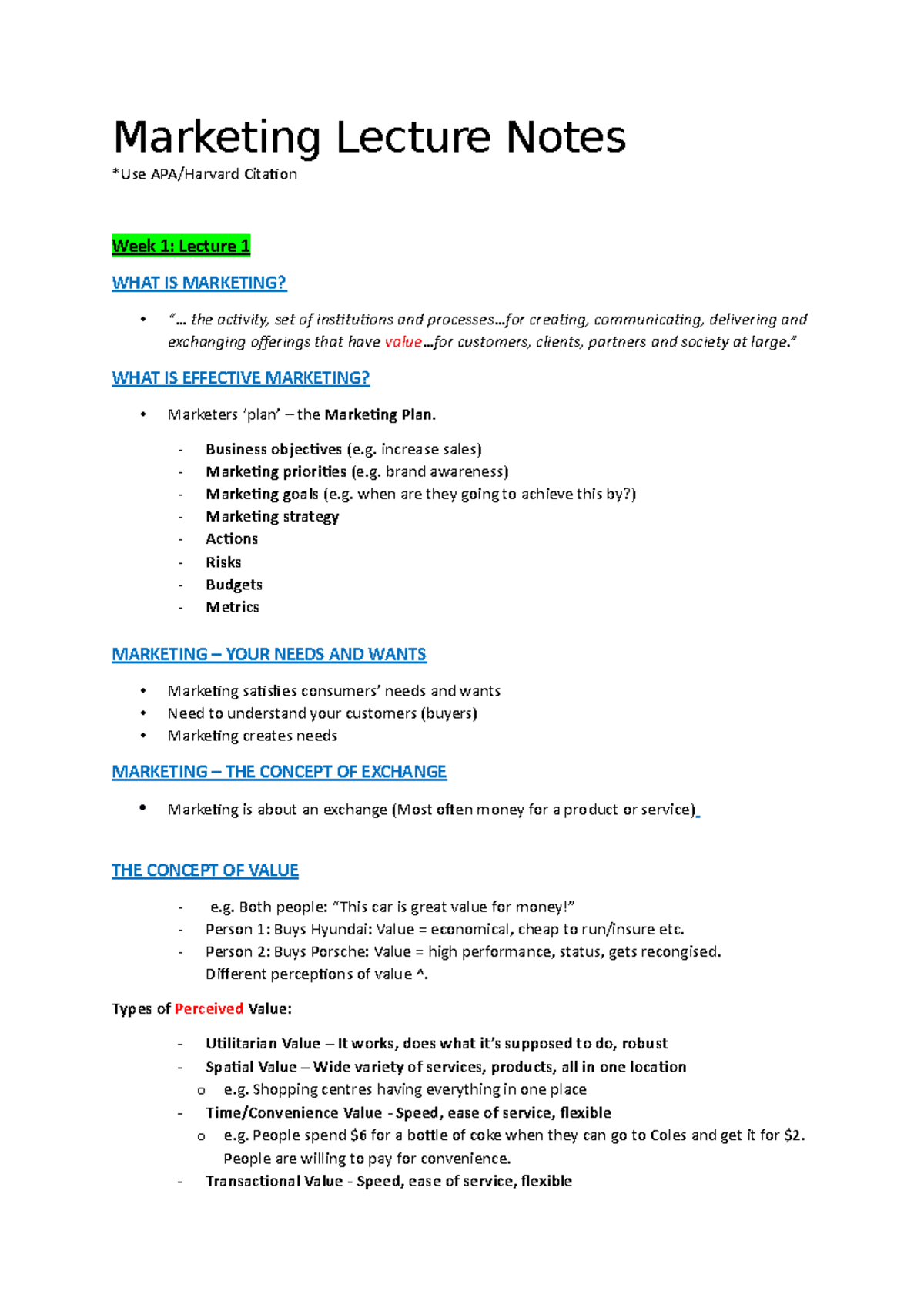 Marketing Lecture Notes - .. the activity, set of institutions and ...