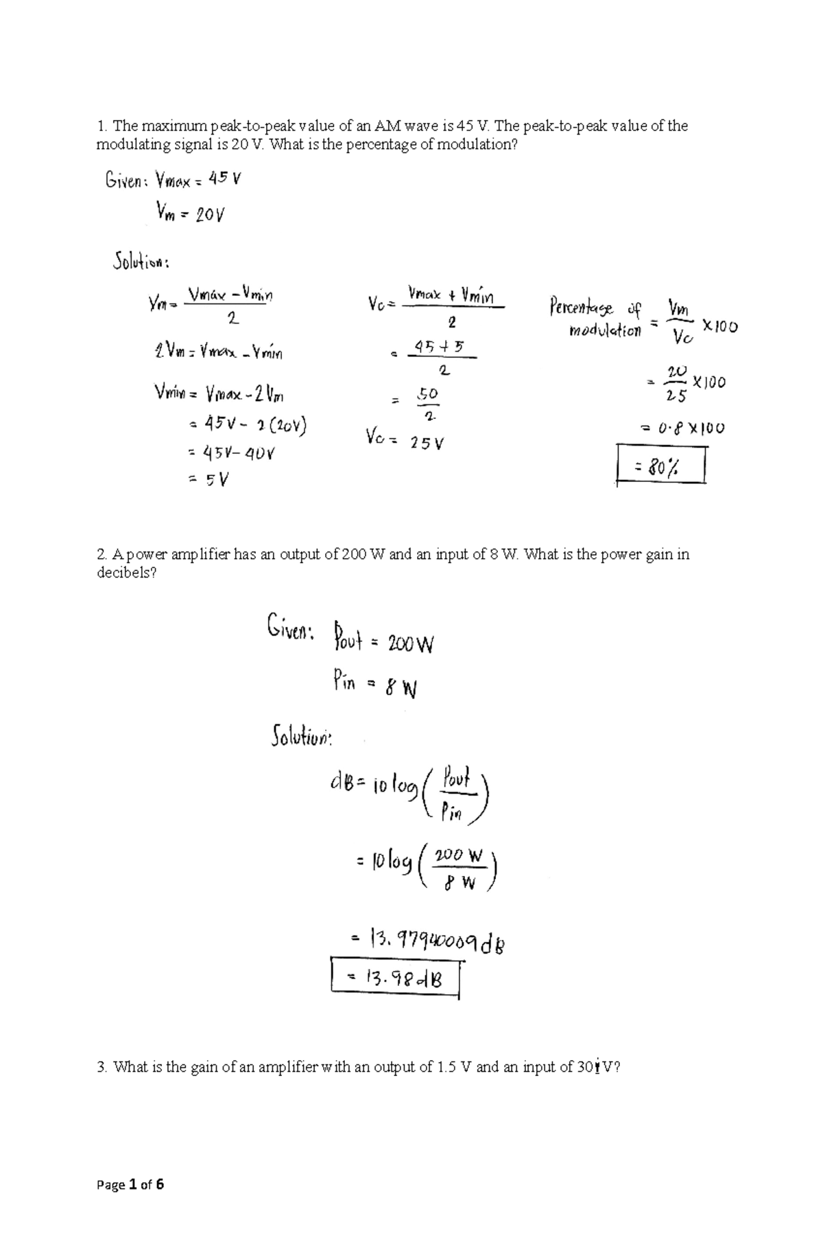 Principle of Communication - The maximum peak-to-peak value of an AM ...