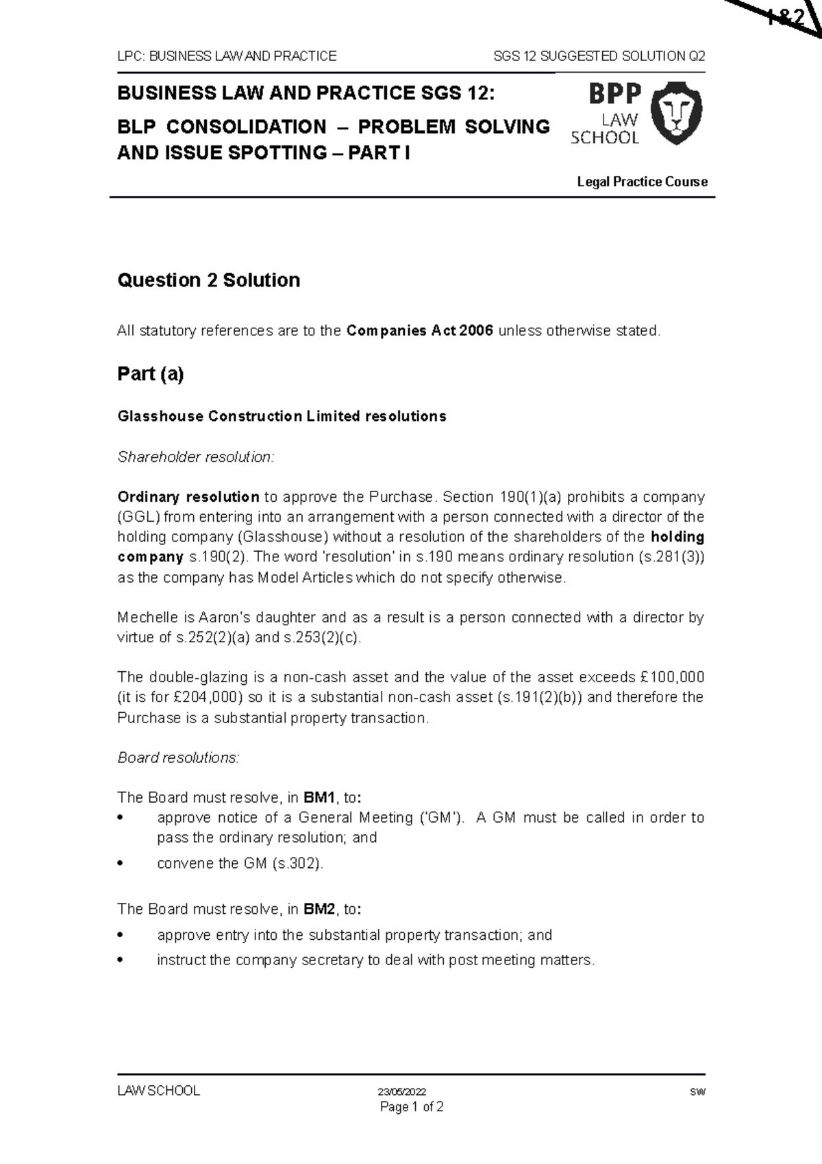 Blp Sgs 12 Q2 Solution Spt 2022 23 Lpc Business Law And Practice