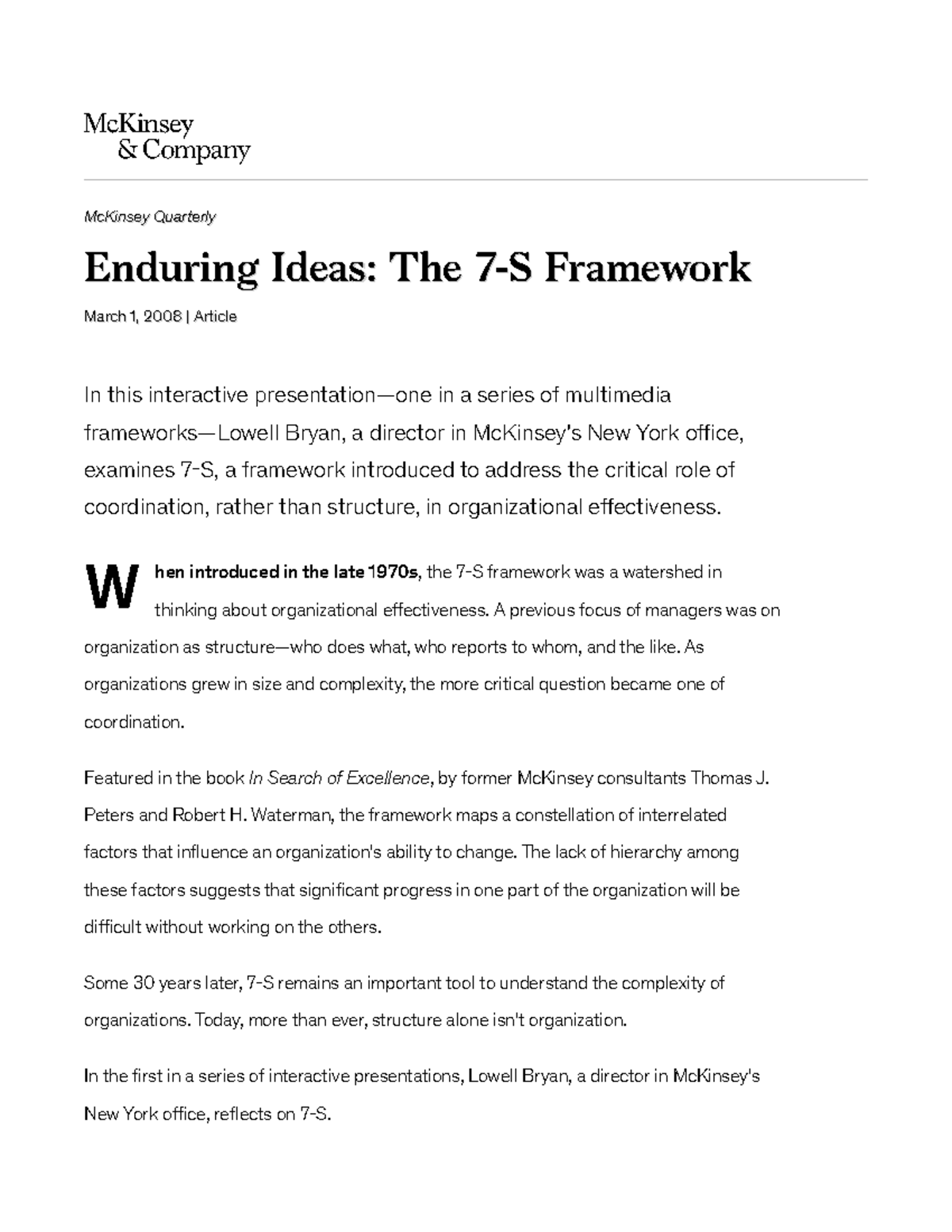 Enduring Ideas The 7-S Framework Mc Kinsey - ! In this interactive ...