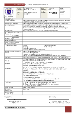 Fabito DLL 3rd QTR CSS COT1 - Lesson Plan in Computer System Servicing ...