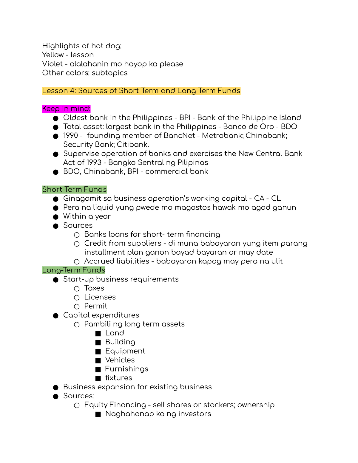 Reviewer sa Business Finance - Highlights of hot dog: Yellow - lesson ...