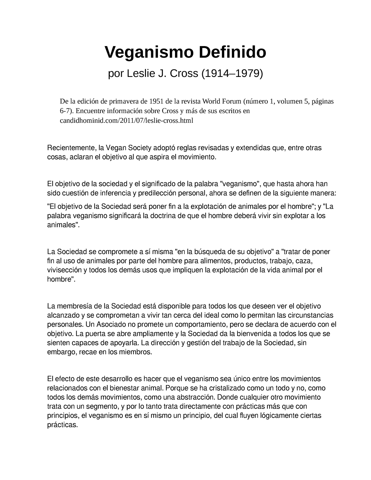 Leslie Cross Veganismo Definido Veganismo Definido Por Leslie J Cross 19141979 De La 5846
