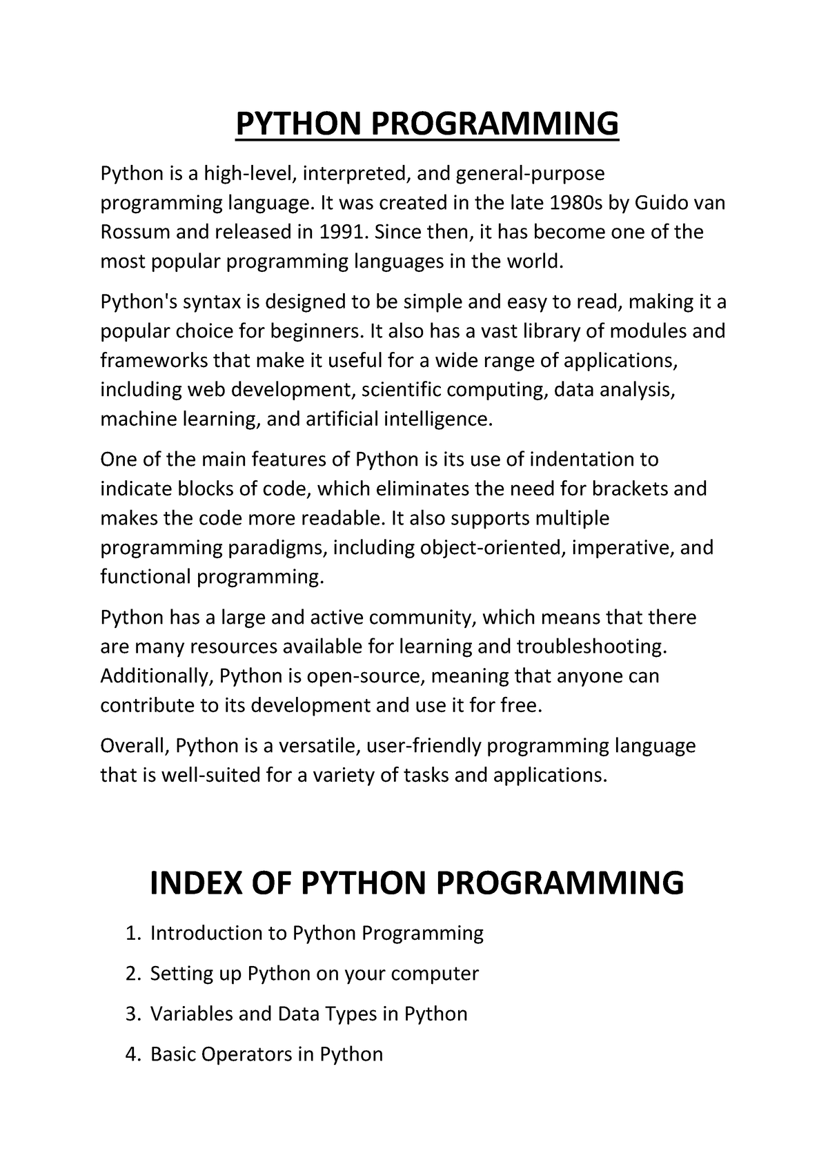 Python Programming 1-3 - PYTHON PROGRAMMING Python is a high-level ...