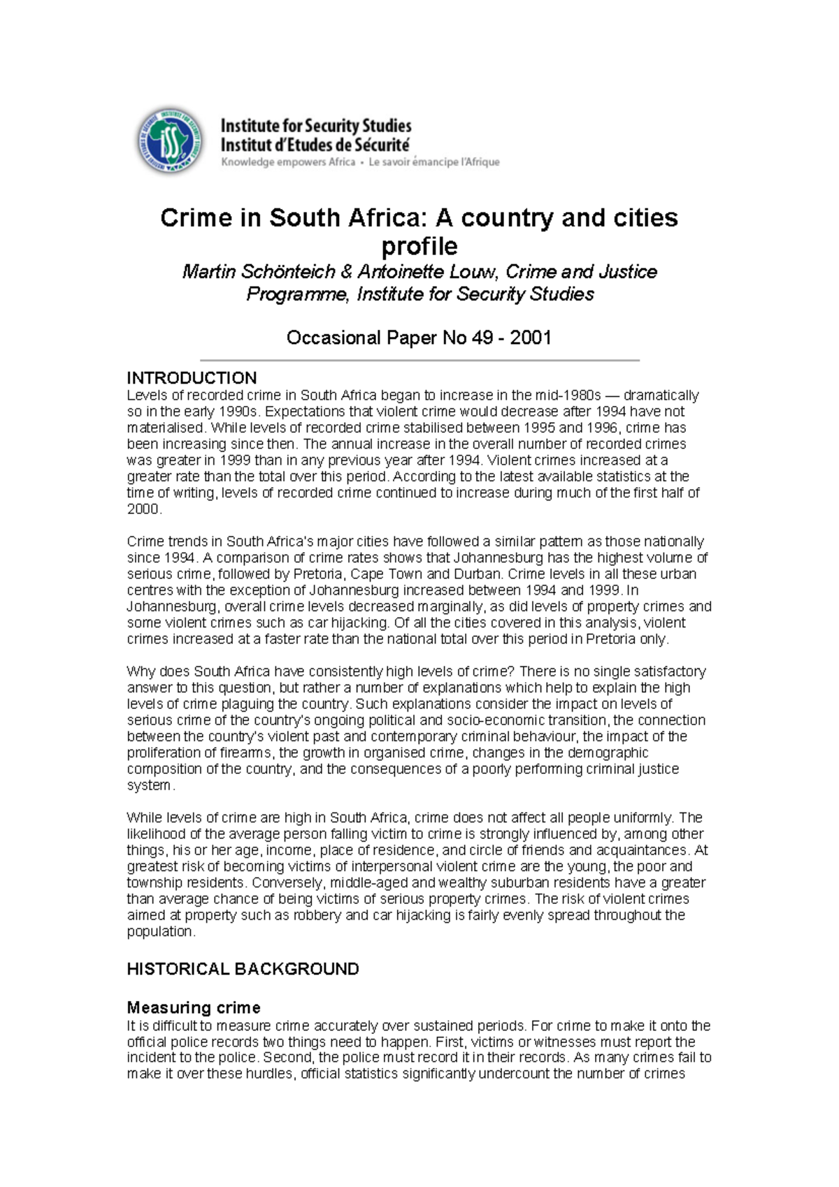 Paper 49 - Crime in South Africa - Crime in South Africa: A country and ...
