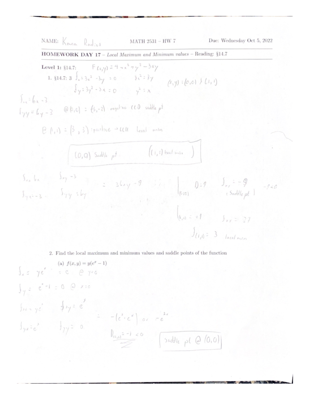 MATH 2531 - HW 7 - Basic homework's regarding calc 3 titles of files ...
